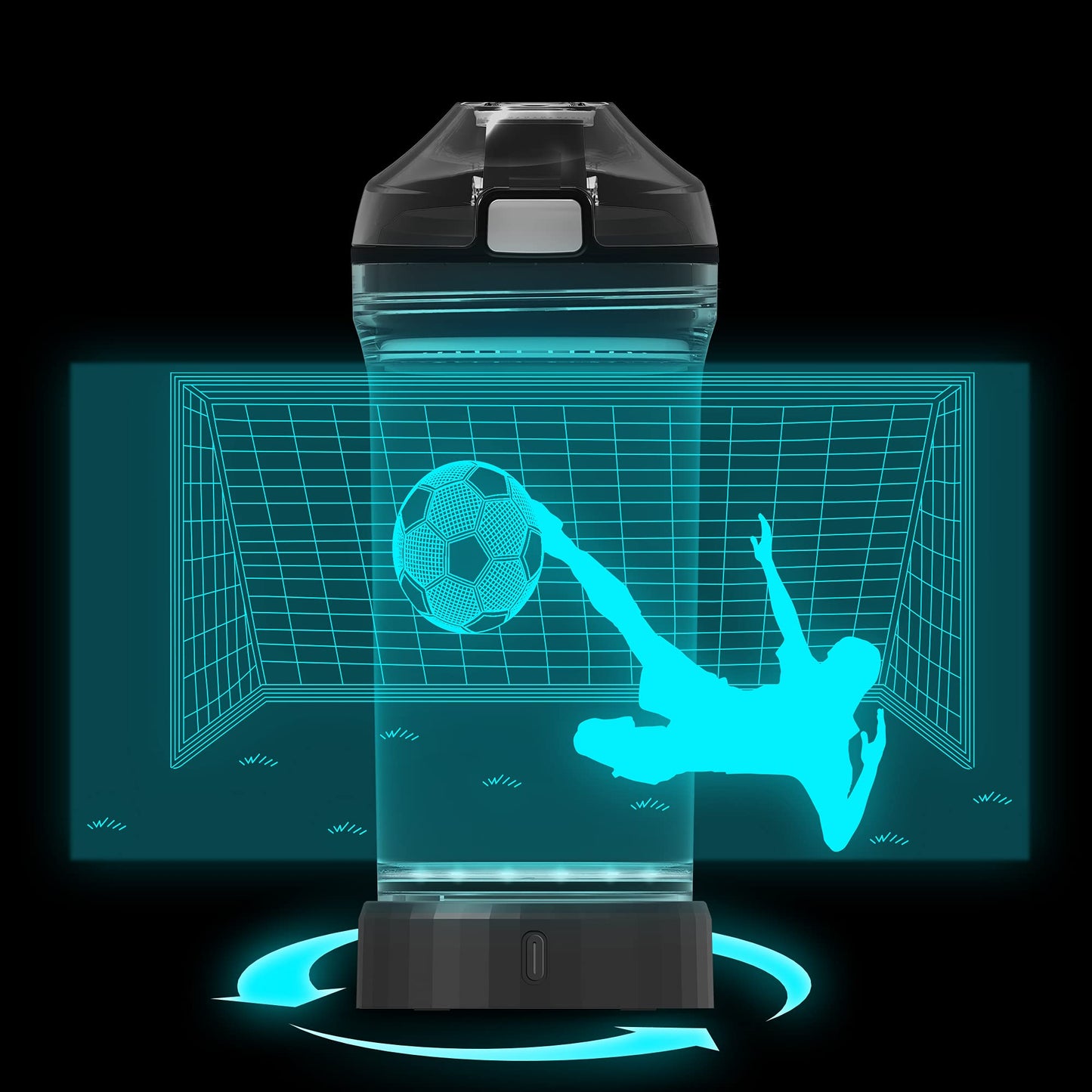 YuanDian Soccer Gifts, Light Up Kids Water Bottle with 3D Soccer Illusion Lamp- 14 OZ Tritan BPA Free - Cool Drinking Cups Gift for School Kids Boy Child Sport Lovers