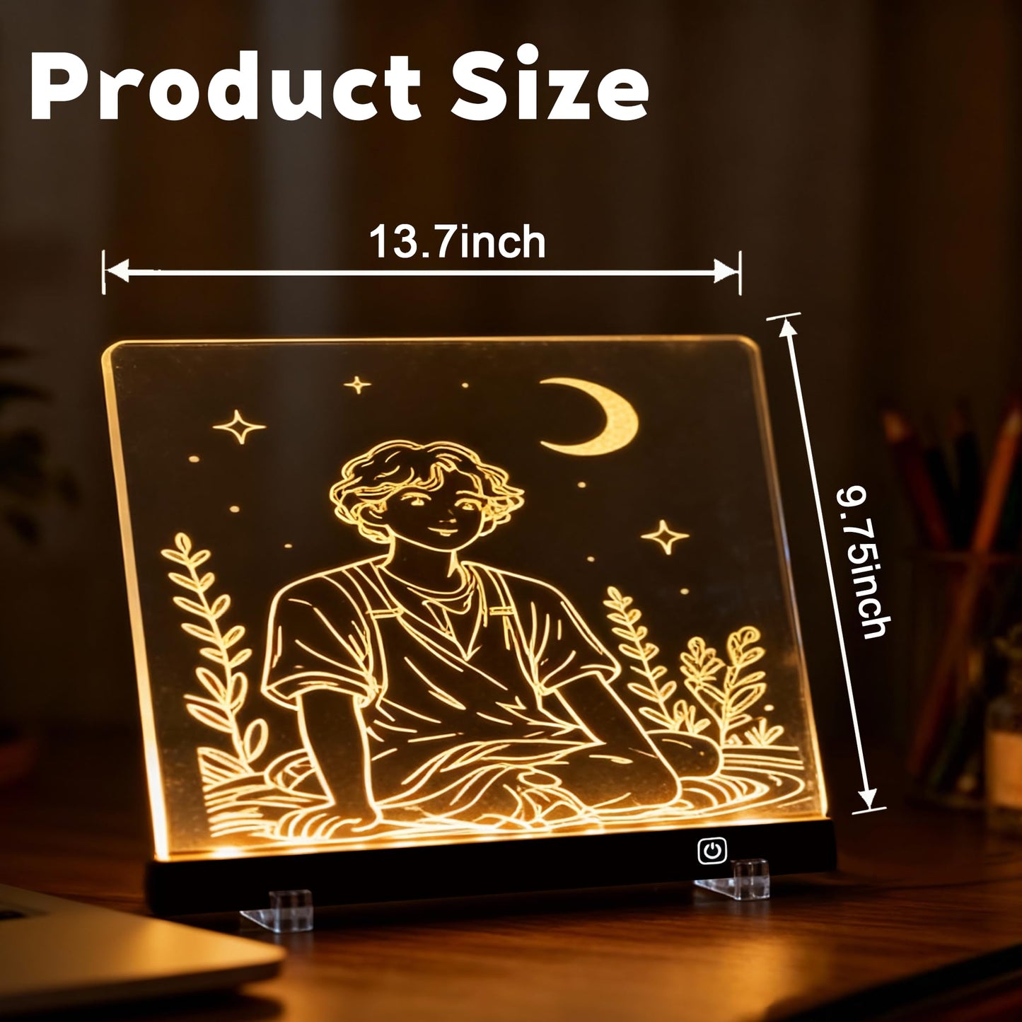 2026 LED Drawing Board with Colors, Glow Doodle Acrylic Dry Erase Board for Kids Ages 6+, 13.7"x10" Rechargeable Light Up Note Boards for Boys & Girls Drawing & Creative Play