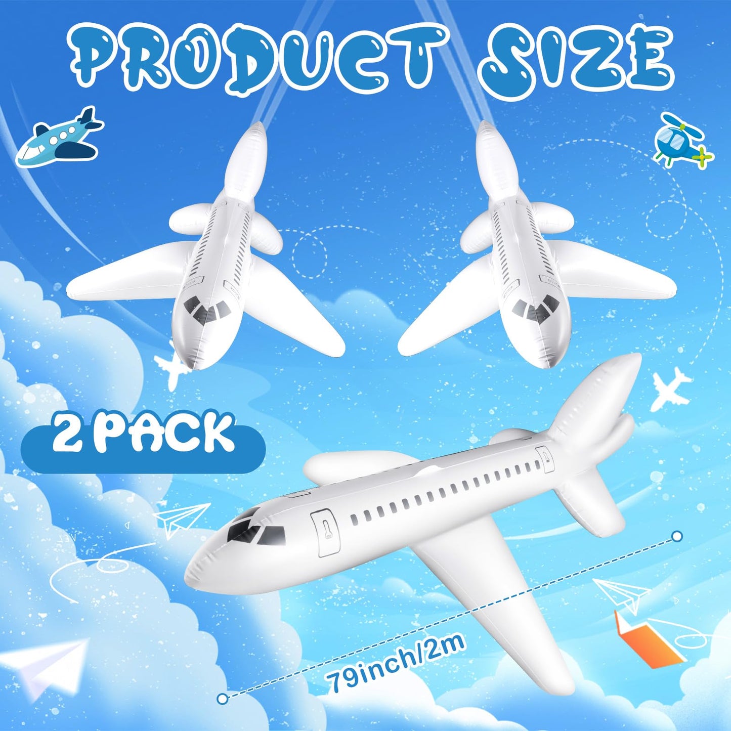Syhood White 2 Pcs 79 Inch Large Inflatable Airplane Balloon Airplane Aviation Themed for Outdoor Birthday Party Gifts Swimming Pool Decorations Toys