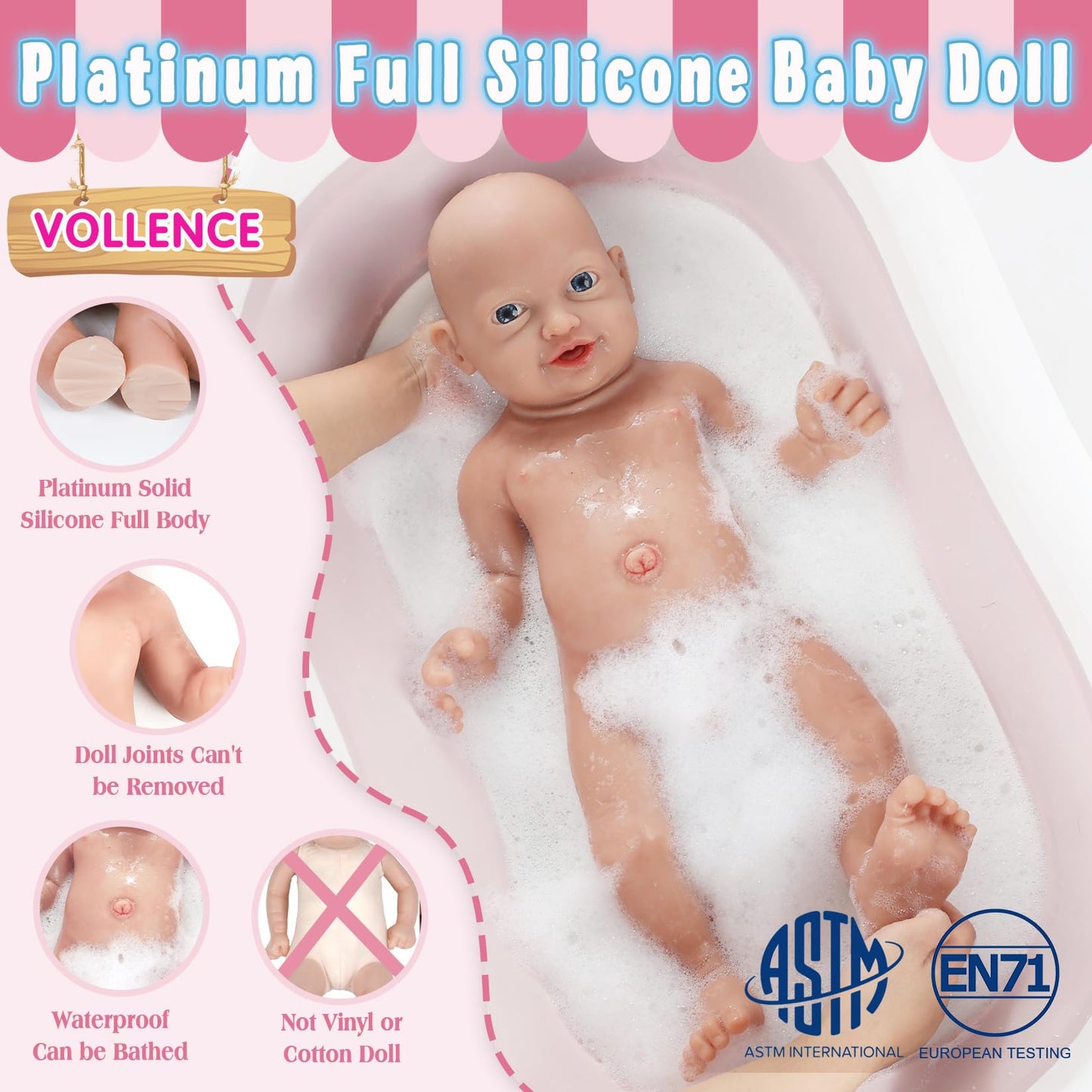 Vollence 23 inch Silicone Reborn Baby Dolls Anatomically Correct Lifelike Silicone Newborn Baby Doll for Children Birthday Gift - Girl