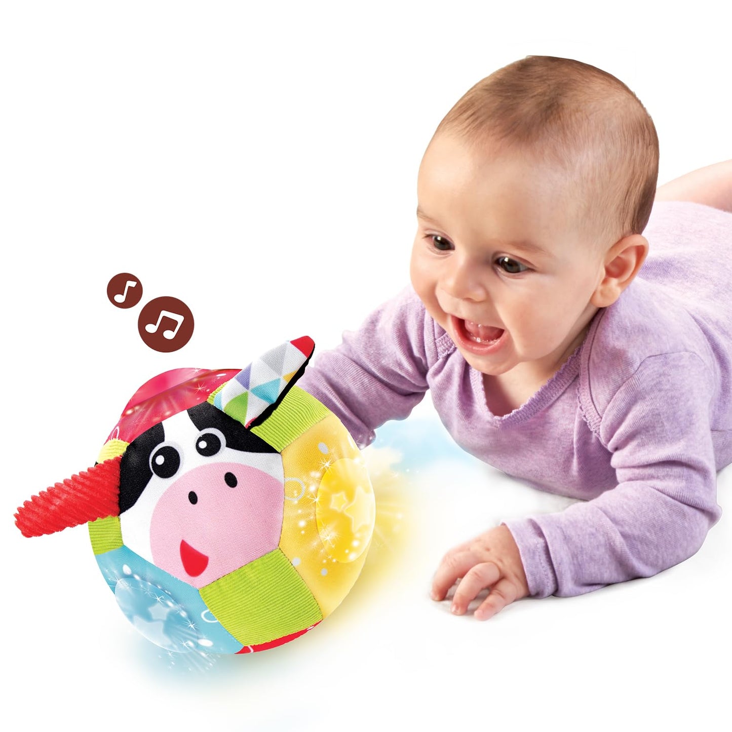 Yookidoo Baby Lights N' Music Friends Ball A Soft Newborn Musical Ball Toy with Flashing Stars and Three Friendly Farm Animals. Ideal for Floor Play, Stroller Or Crib.