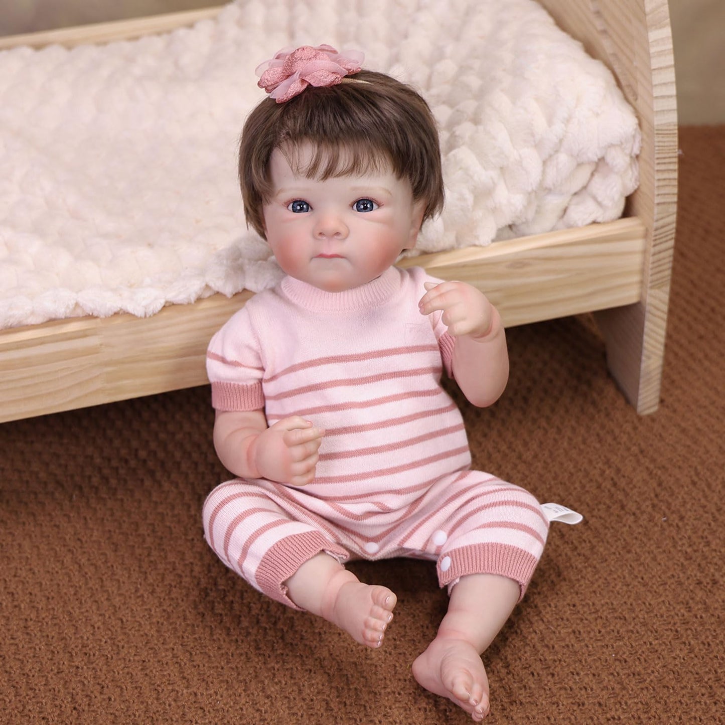 Tookyhill Baby Doll, 18 Inch Realistic Reborn Baby Doll, Weighted Soft Vinyl Body, Poseable Lifelike Newborn Doll with Outfit & Plush Bear Accessory, Gift Set for Kids Age 3+ , Pretend Play (Brown)