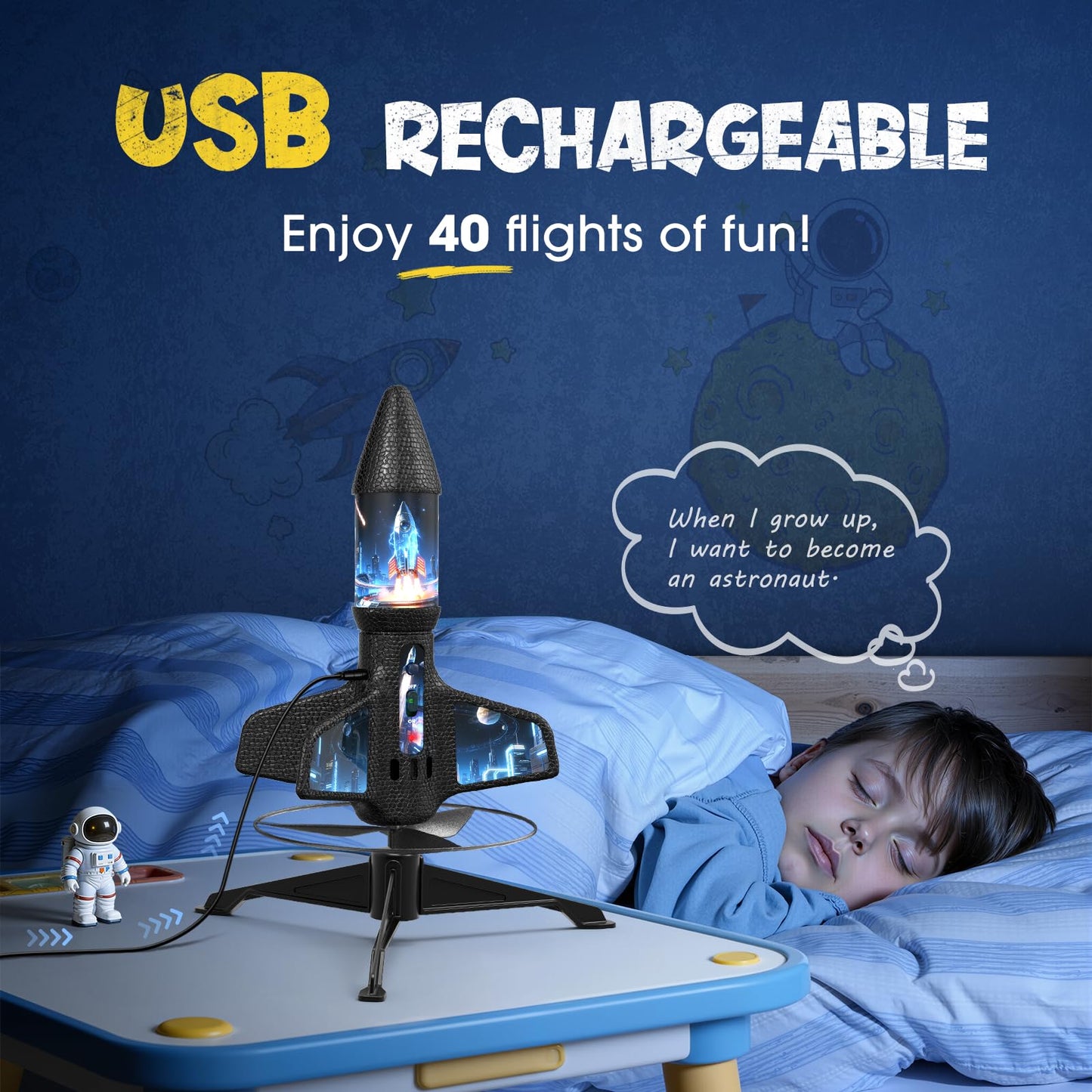 ZeroPhear Rocket Launcher for Kids, 200 ft Self Launching Motorized Rocket Toy with LED and Safety Parachute Land, 2-Altitude Launch, USB Rechargeable, Outdoor Toys Gift for Boys Ages 8-13 (Bule)