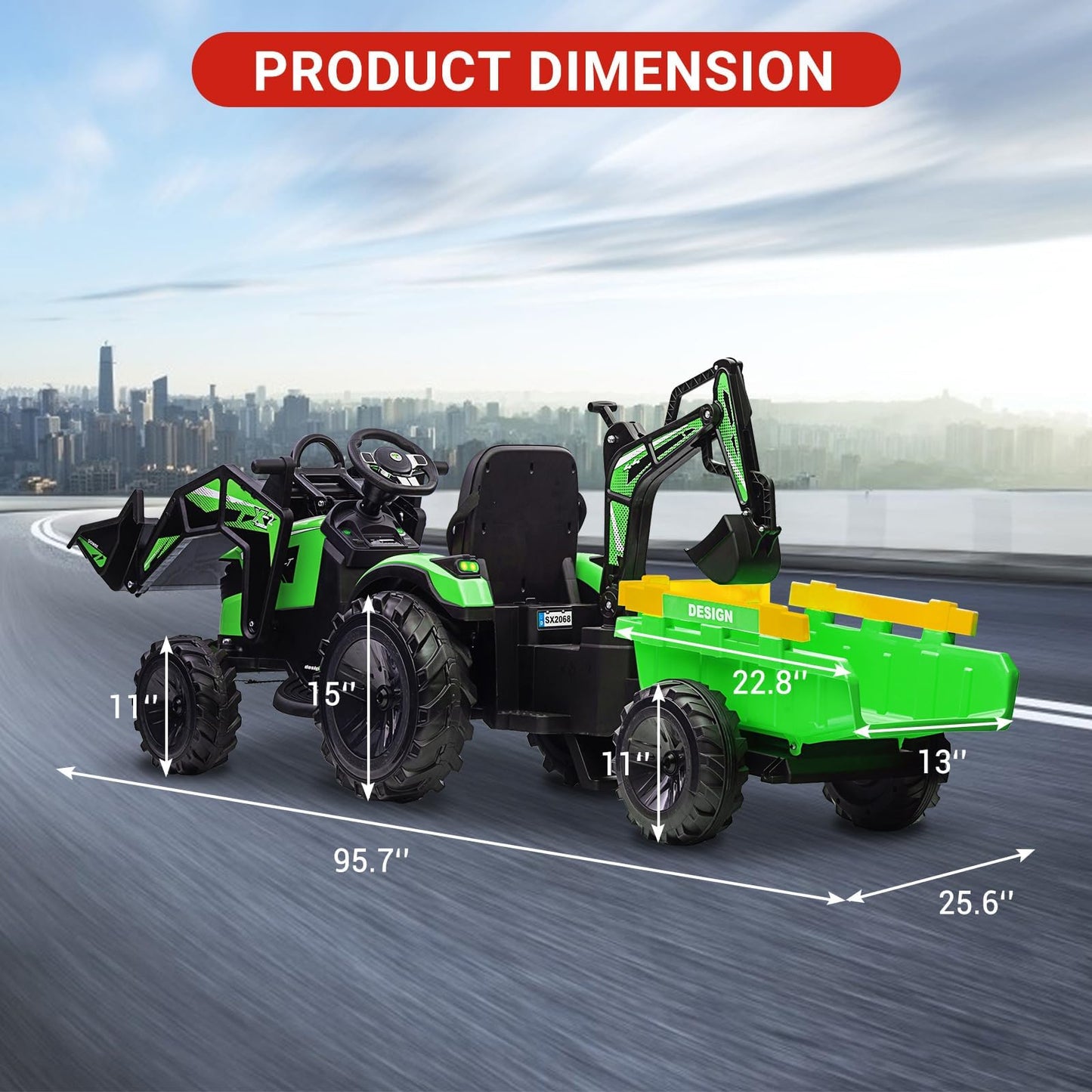 3-in-1 Ride on Tractor, 24v Ride on Car Toy Excavator & Bulldozer