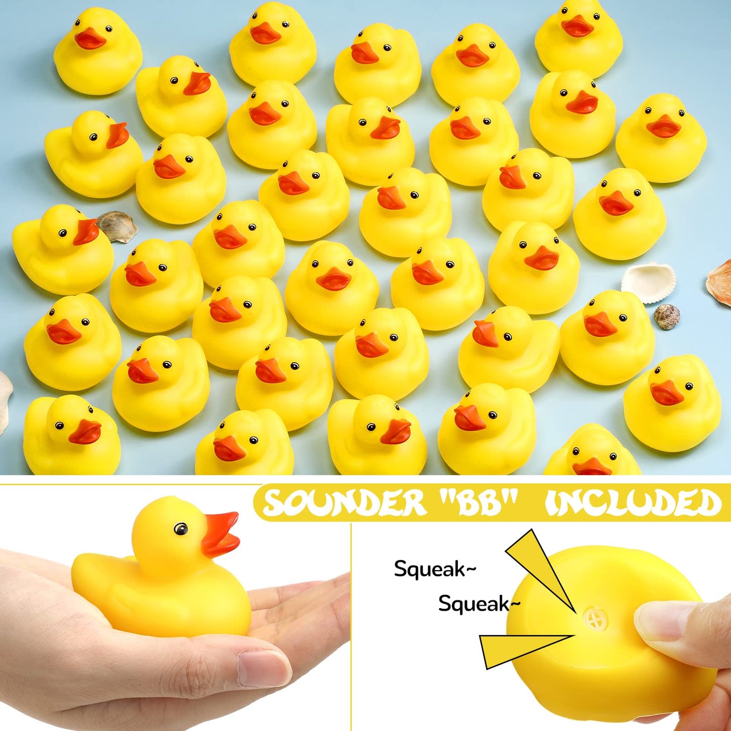 Vinsot 72 Pcs Mini Rubber Ducks Bulk, 2 Inch Yellow Rubber Ducks Bath Toys, Squeaky Duck Party Favors for Baby Shower, Birthday Party, Duck Race Game, Carnival Prizes