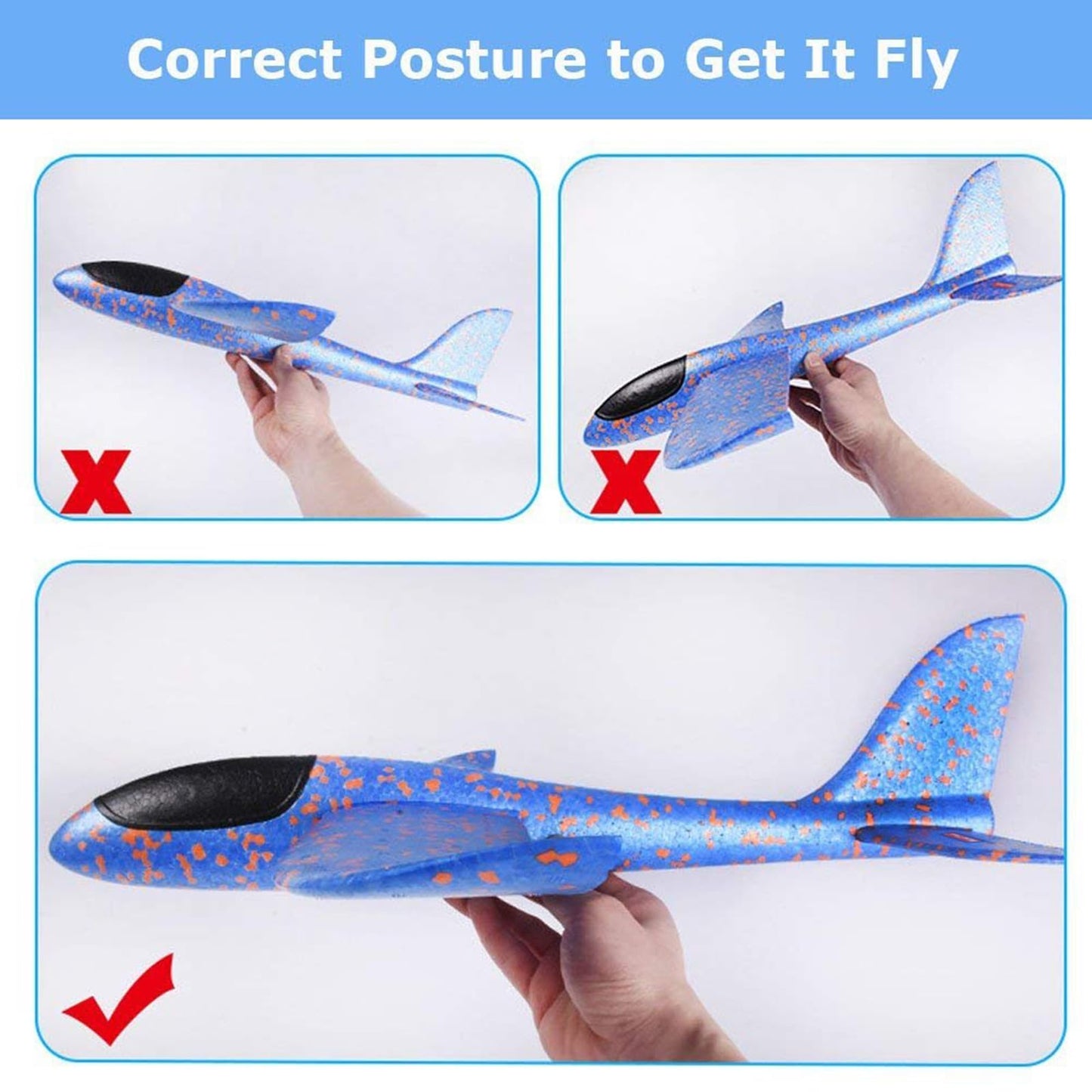 BooTaa 4 Pack Toy Airplanes, 17.5" Large Throwing Foam Plane, 2 Flight Mode, Aeroplane Gliders, Flying Aircraft, Gifts for 3 4 5 6 7 8 Year Old Kids Boys,Outdoor Sport Game Toys, Birthday Party Favors