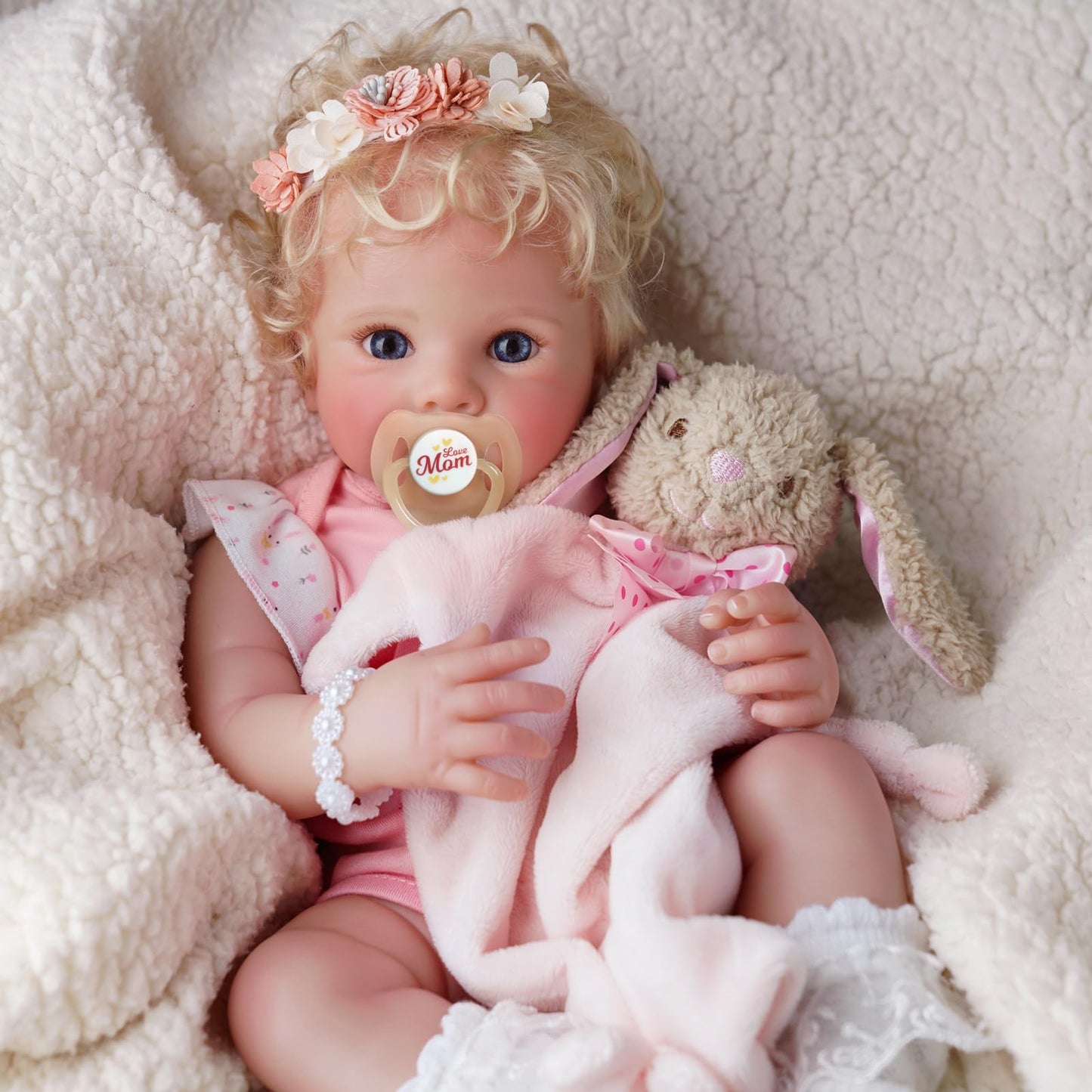 BABESIDE Reborn Baby Dolls - 17 Inch Soft Body Realistic Baby Doll Girl Lovely Awake Blond Curly Hair Girl Bebe Reborn de Silicona Real Life Baby Dolls with Gift Box for Kids Age 3+ Collectors