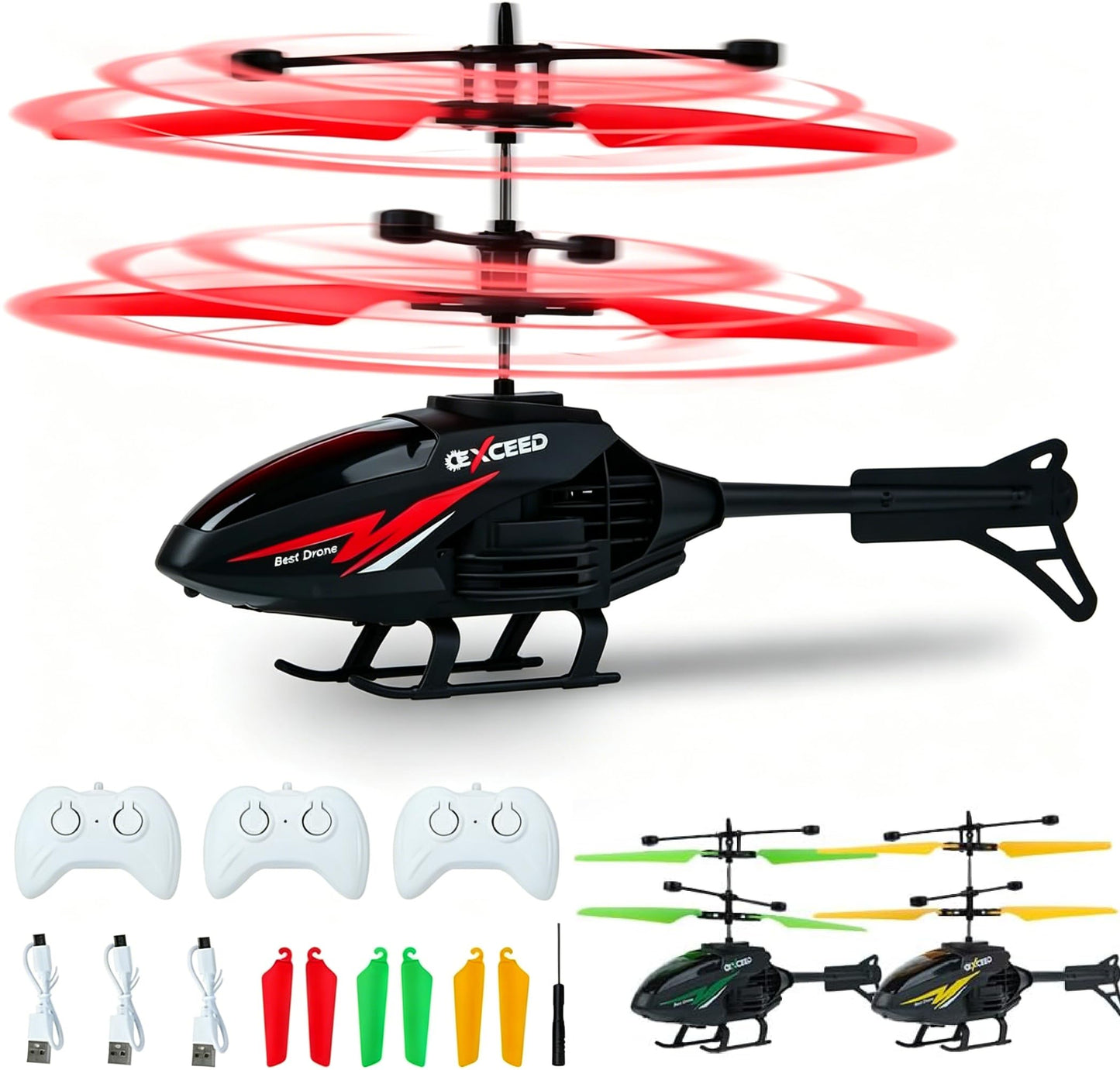 RC Helicopter, Remote Control Helicopter Toy for Kids with 10Mins Flight, Gesture Sensing Indoor Flying Helicopter Toys,3 Pack RC Airplane for Kids with Light,Birthday Gifts for Boys and Girls