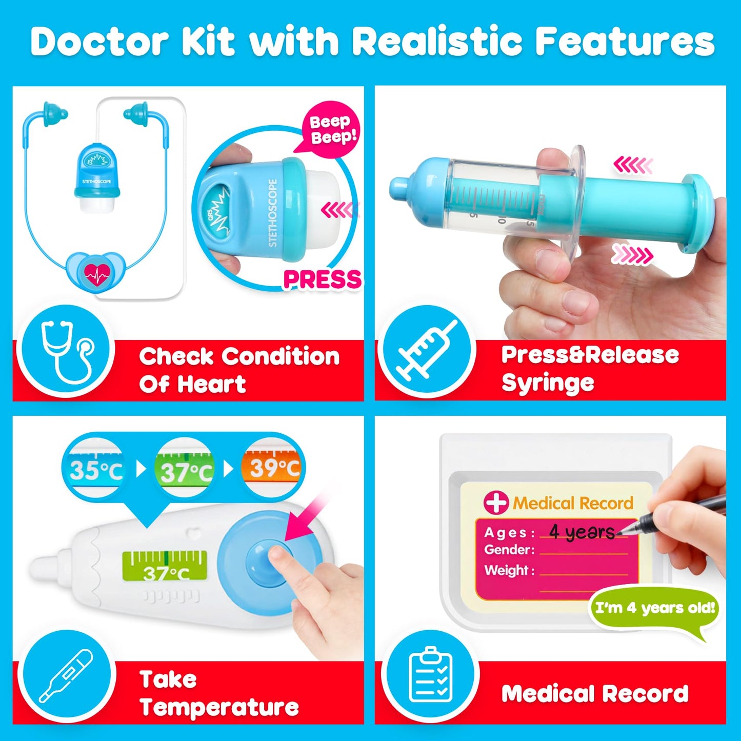 Doctor Kit for Toddlers 3-5 Kids Doctors Play Set with Interactive Learning Tablet Toys for 3 Year Old Boy Girl Pretend Play Toys with Sound & Music Stethoscope Birthday Gift Baby Toddler Toys 2-3 2-4