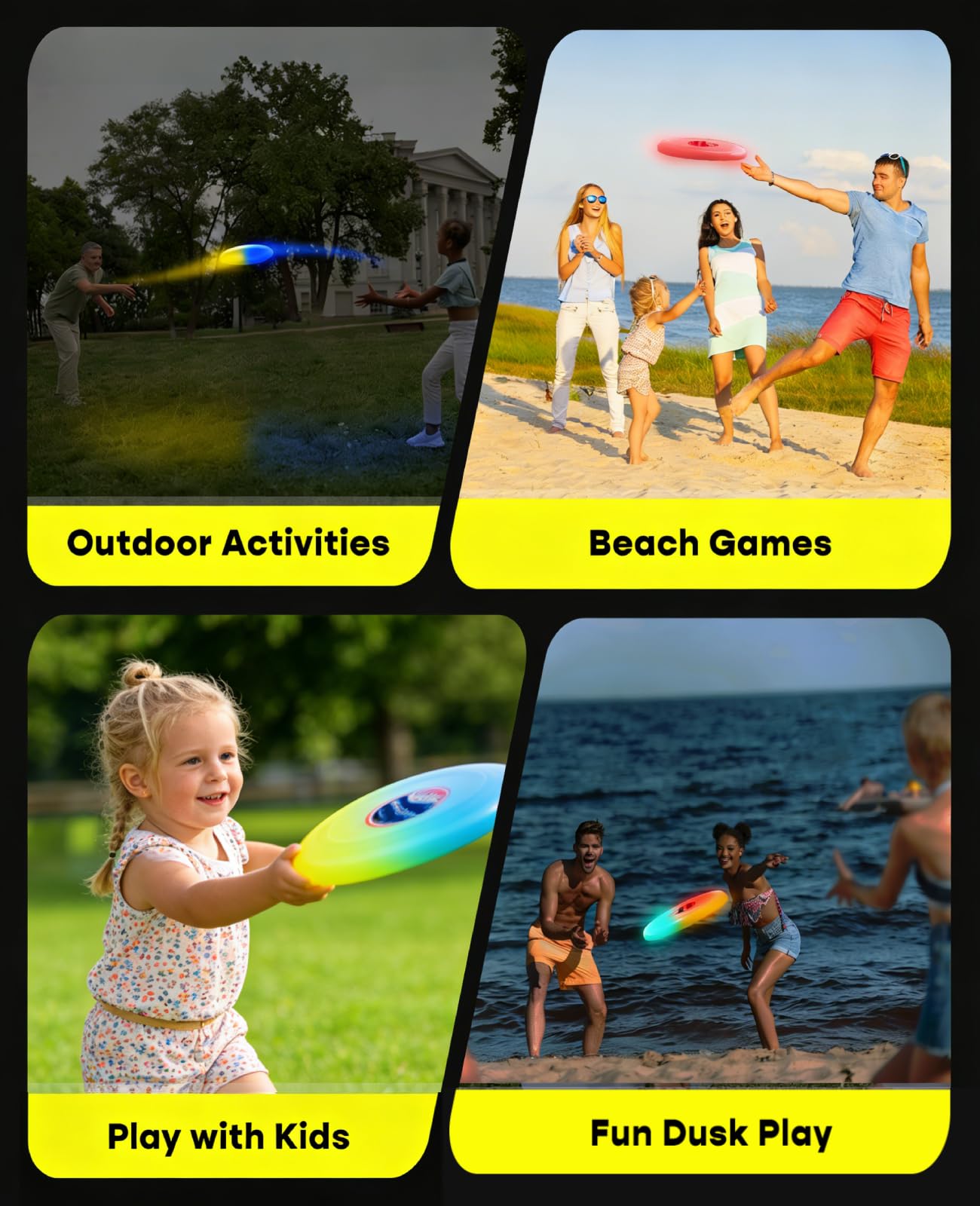 Xeuch Light Up Flying Disc 2 Pack, 175g, 16 Lighting Modes, 4 Brightness, 600mAh Rechargeable Battery, Built-in Timer and Sensor for Beach Camping Outdoor Games, Gift for Kids/Teens/Adults