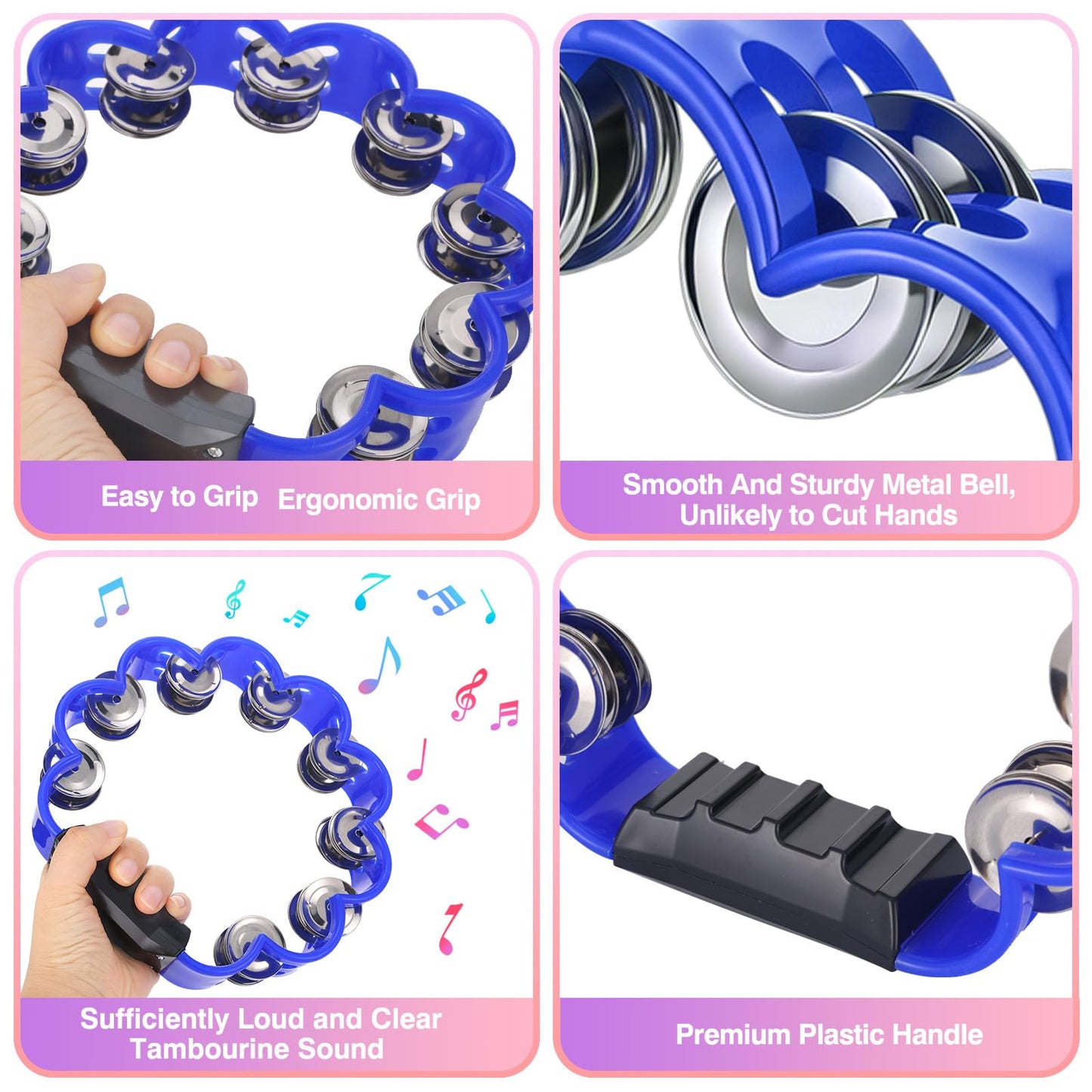 AOKISY 15 Pcs Petal Tambourine Set-with Sand Hammers Jingle All the Way!Double Row Metal Jingles Hand Held Percussion Drum for Bar Party KTV School Family Christian Dance Christmas Charity Project