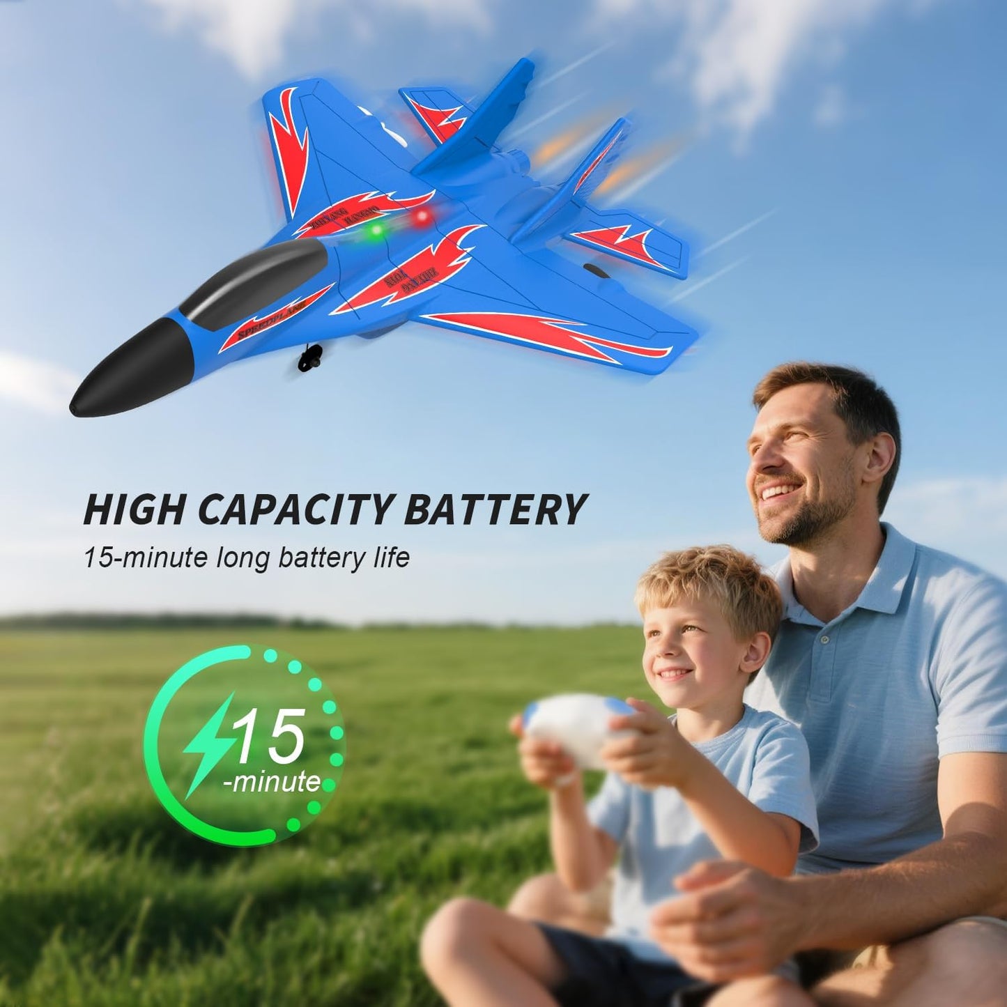 QFCST Foam Remote Control Wireless Airplanes RC Planes, Remote Control Fighter Toys, 2CH 2.4Ghz RC Fighter Jet with Light, Hobby Rc Airplanes Easy to Fly for Kids Boys Adults(Black)