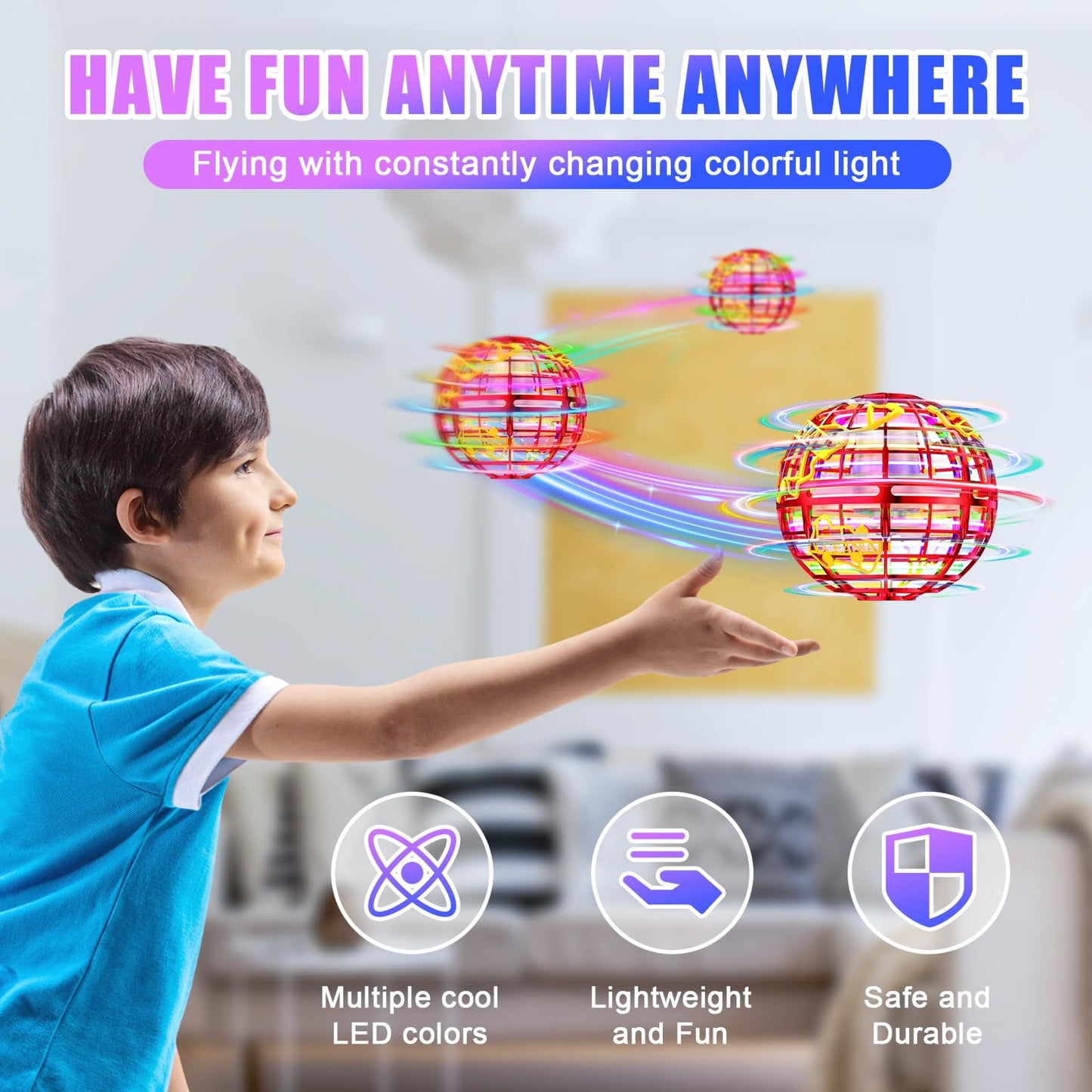 RIEYON Flying orb Ball 2025 Hover Boomerang Ball 6 Lighting Effects Cool Toys Gift for 678910+ Year Kids Teen Adults Indoor Outdoor Flying Ball Toy