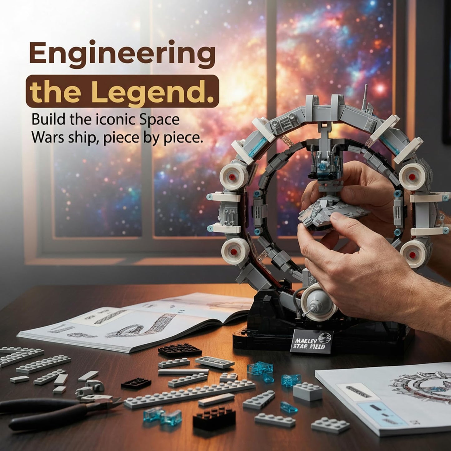 Holexapyd Space Wars Ship Building Set for Adults with Red Light - Wars Spaceship Movie Collectors Gift Ideas Galaxy Home Office Decor (1515 PCS)