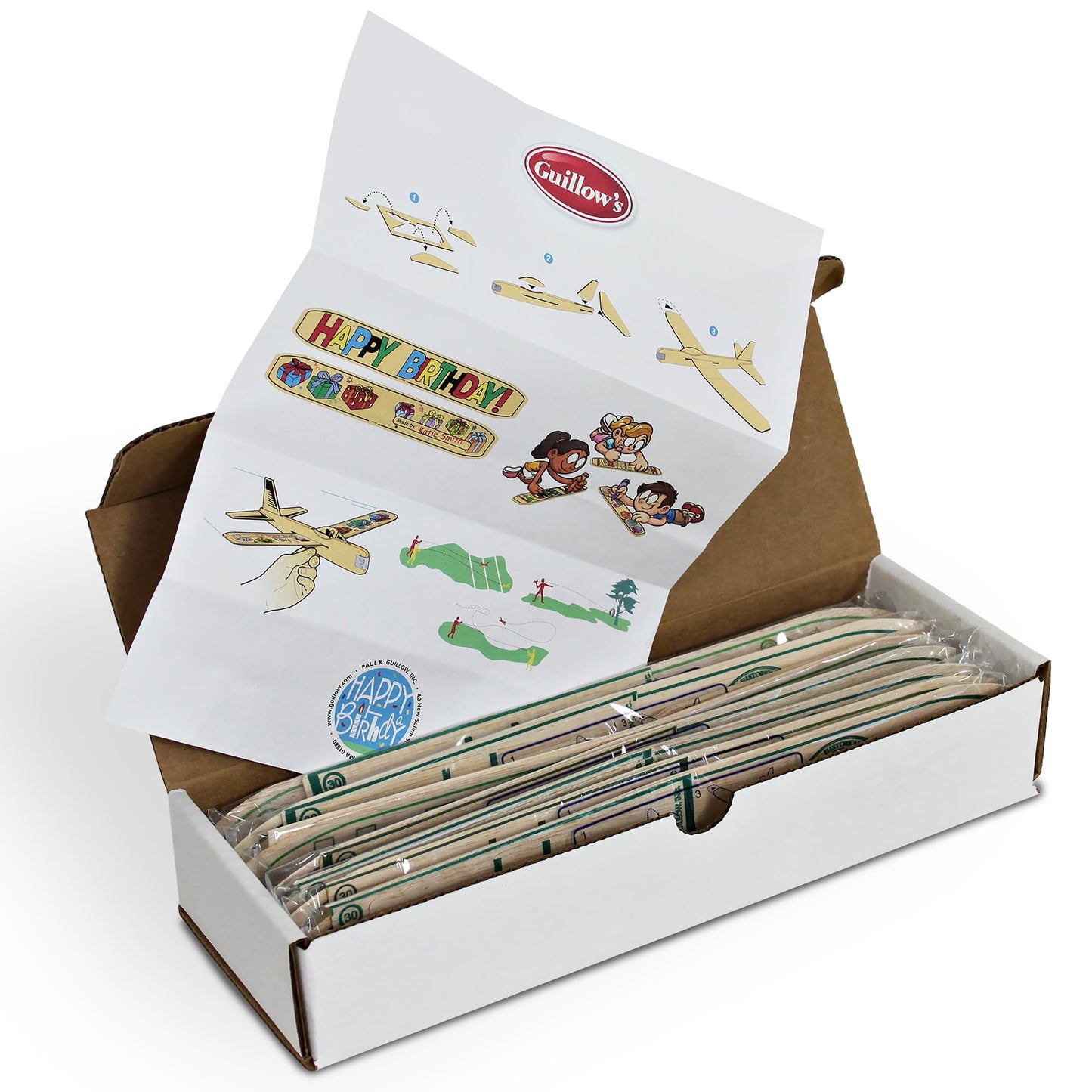 Guillow's 12" Balsa Glider Planes: Happy Birthday - 6 Pack Bundle - Flying Airplane Building Kit, Assemble & Decorate Wooden Gliders, Party Craft Kids Ages 8+