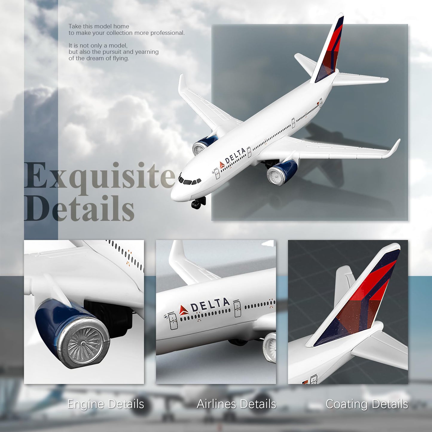 Joylludan 1/236 Delta Plane Model Planes Airplane Plane Aircraft Model for Collections and Displays