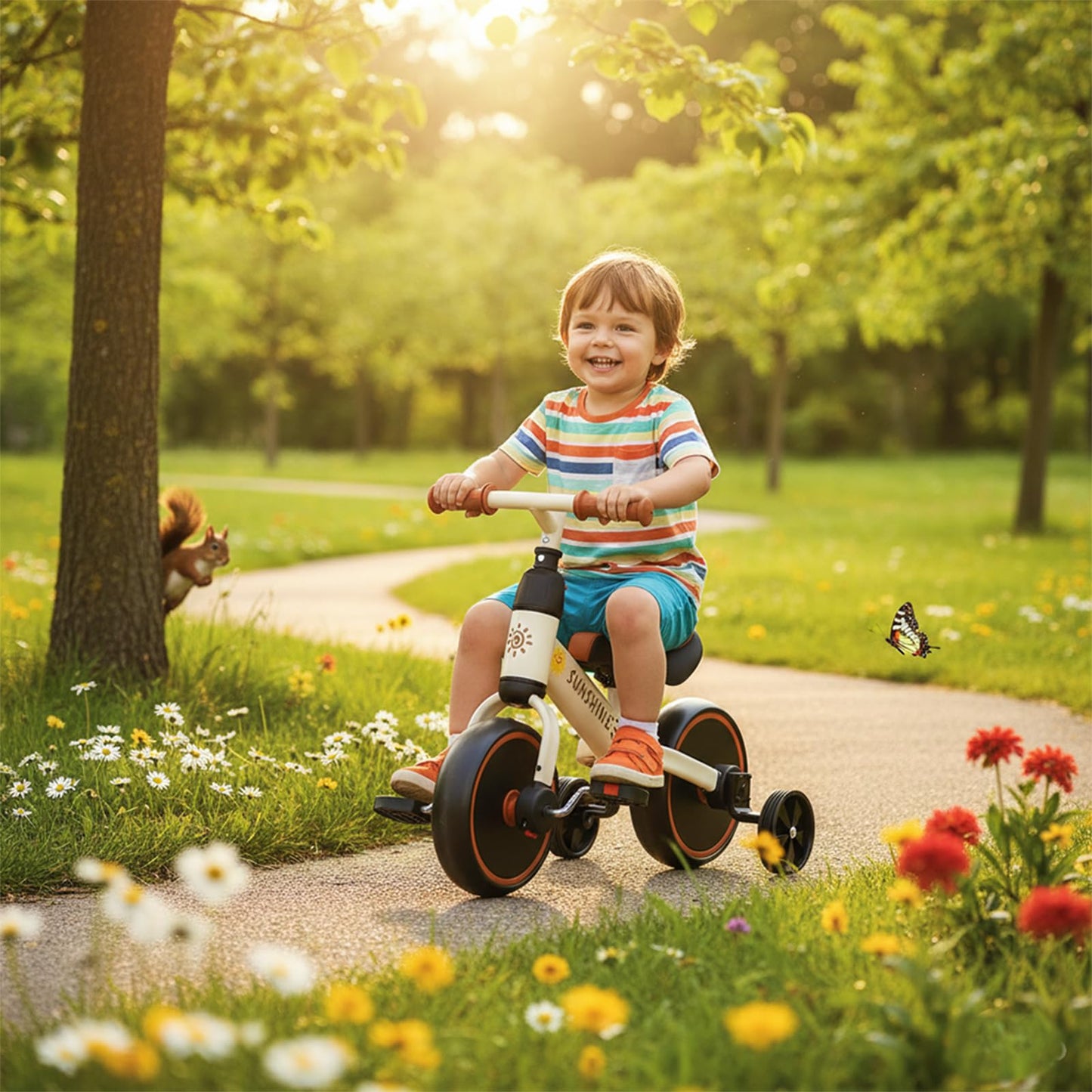 FVOJZQGD 3 in 1 Balance Bike and Bicycle with Training Wheels, Adjustable Seat, Convertible Tricycle for Toddlers and Kids 1-3 Years, Boys Girls