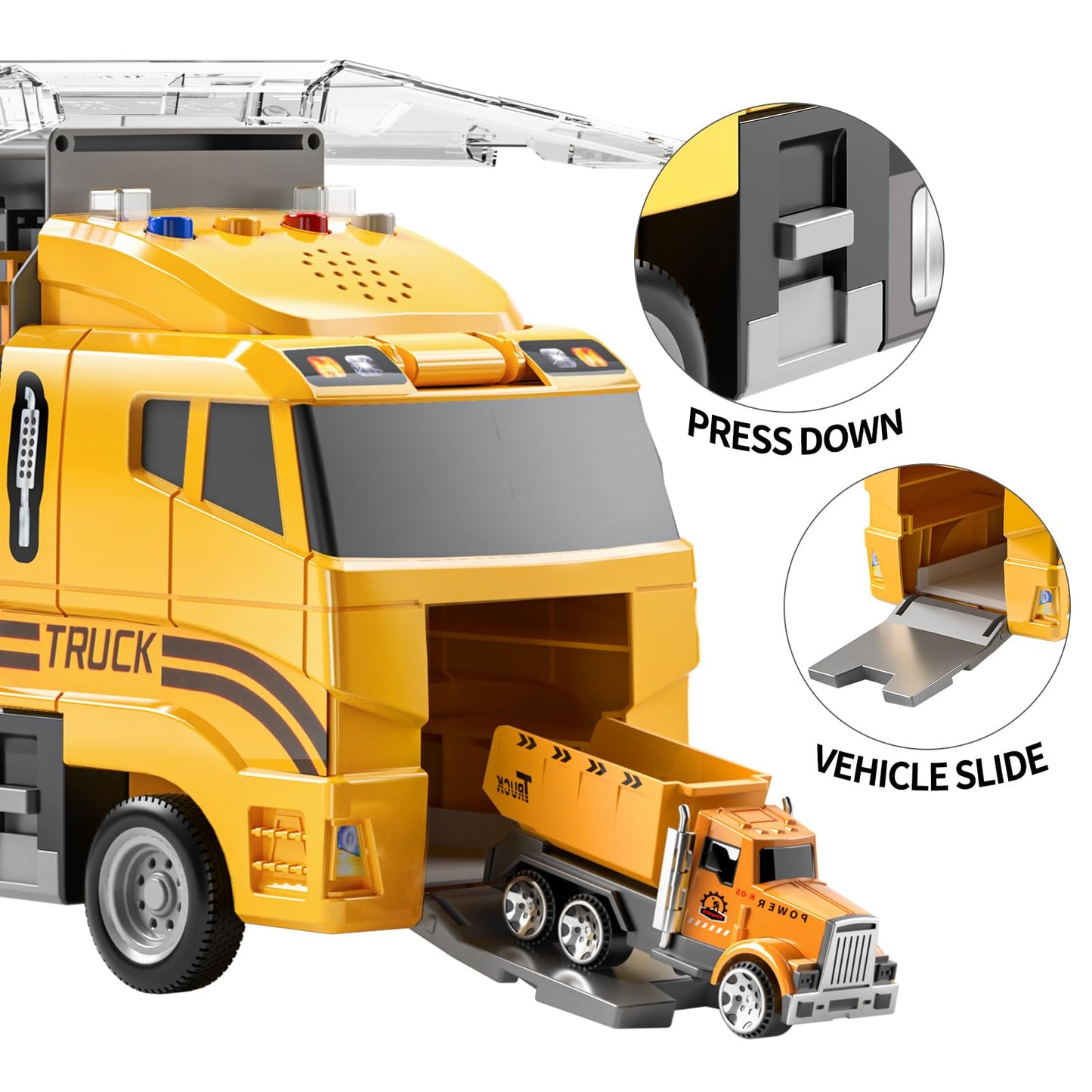 TEMI Construction Truck Set with Play Mat, Carrier Truck Toys for Kids Toddlers, Die-Cast Metal Toy Car Set, Christmas Birthday Gift for Age 3 4 5 6 + Years Old Boys Girls
