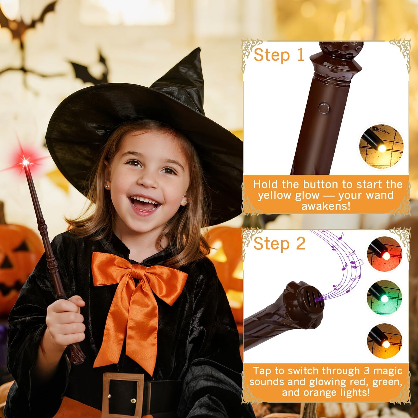 EZVYAO Light Up Magic Wizard Wand with 4 Color Lightings & Sounds - 6 Pack Illuminating Witch Toy Wands for Kids Party Cosplay, Hive