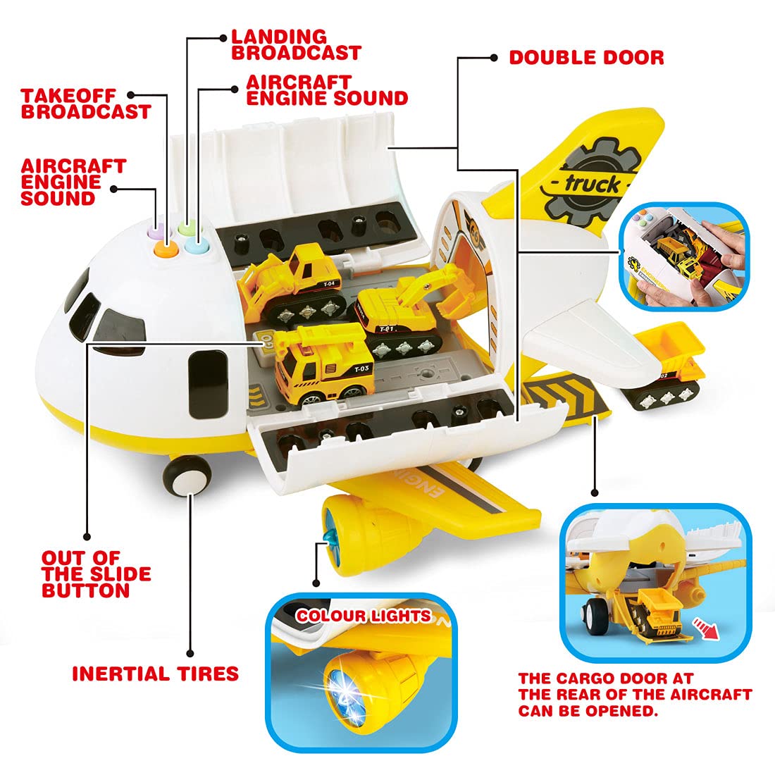 Dwi Dowellin Construction Airplane Toys,Car Toys Set with Light and Sound，Great Birthday Gifts for 3 4 5 6 Years Old Boys (Medium)