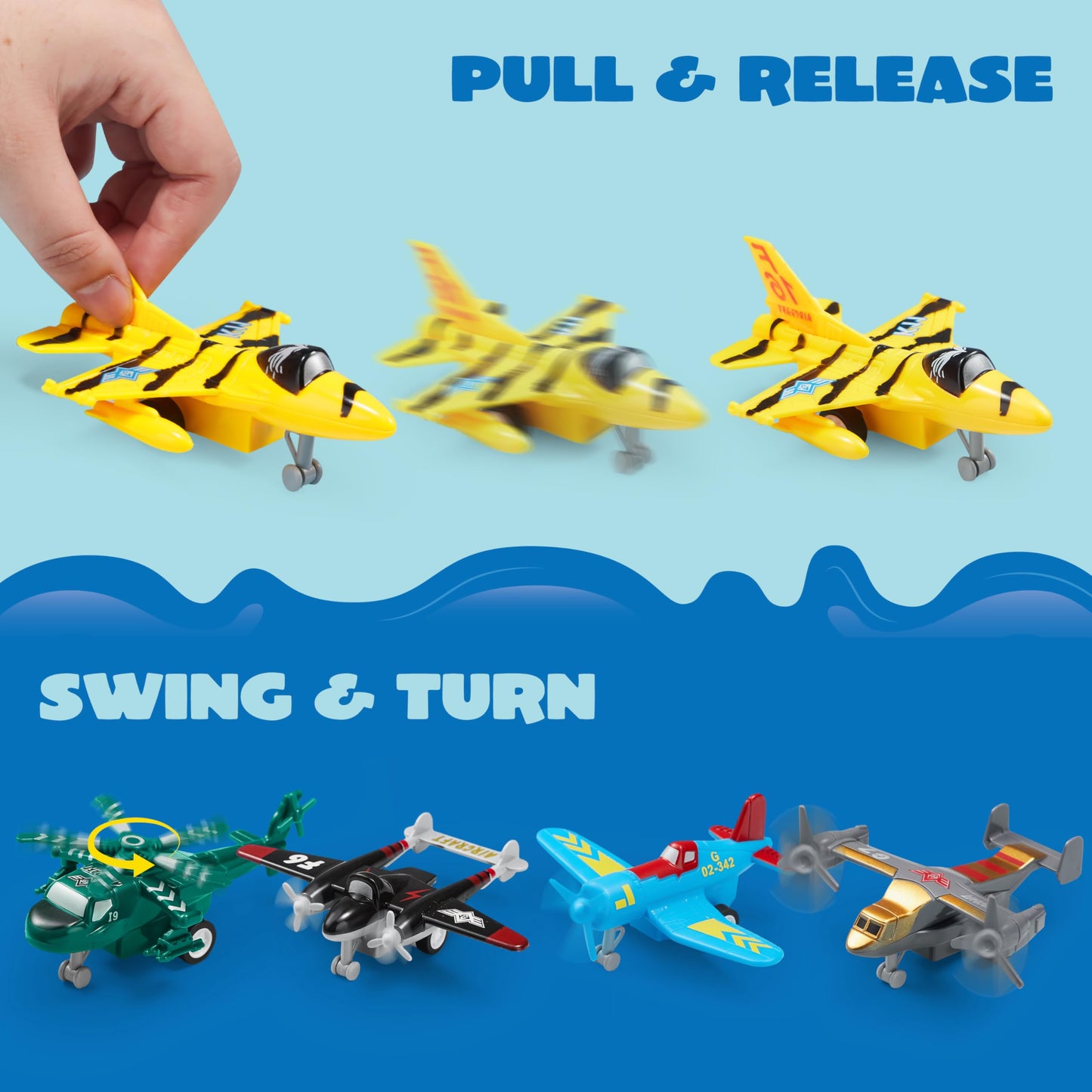 JOYIN 16 Pcs Pull Back Airplane Toys, Boys Plane Playset, Aircraft Incl Helicopter, Fighter, Bomber, Gifts for Toddler Kids 3+ Years Old, Treasure Box Toys for Classroom