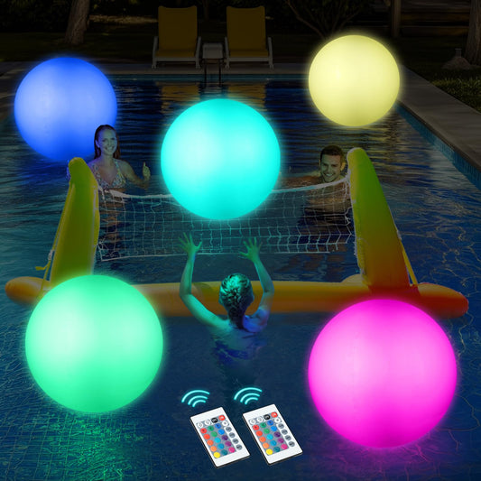 Icnice Pool Toys, LED Beach Ball, Glow in Dark Party Supplies, 4 Pack Inflatable Light up Ballon 12'' Floating Pool Light with Remote 16 Color 4 Mode (4 Pack)