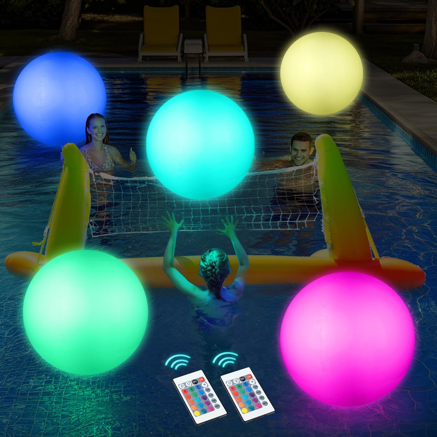 Icnice Pool Toys, LED Beach Ball, Glow in Dark Party Supplies, 4 Pack Inflatable Light up Ballon 12'' Floating Pool Light with Remote 16 Color 4 Mode (6 Pack)