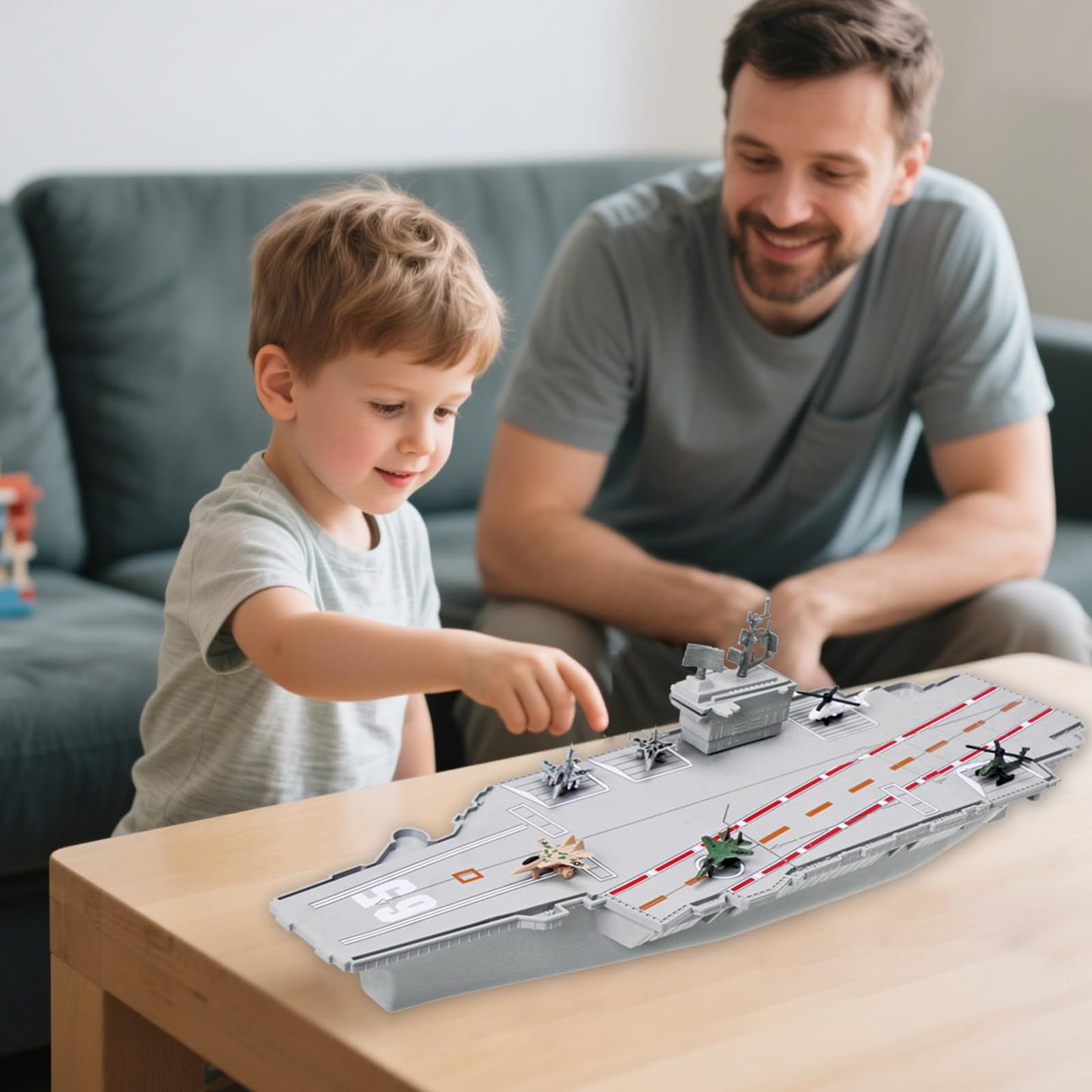 OTONOPI 18.5 Inch Aircraft Carrier Battleship Army Toys with 6 Warships Fighter Jets Warplanes Helicopter, Military Aircraft Carrier Model Ships for Kids Boys Girls