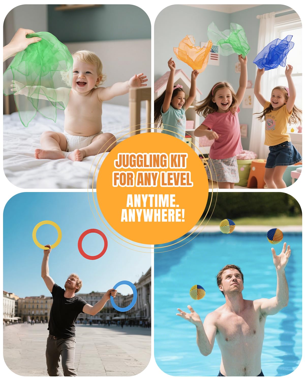 oazoxcx Juggling Starter Set of 3 Juggling Balls 3 Scarves 3 Rings Perfect for Developing Motor and Juggling Skills