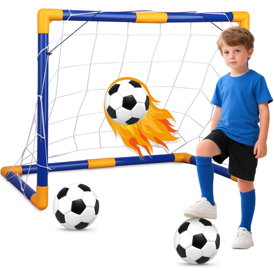 Mini Soccer Goal Set with 3 Ball Pump for Toddler Kid, Small Portable Goals Training Equipment for Garden Indoor Outdoor Backyard, Birthday Gift for Boy Girl Sports Toy Family Game 23" W×18" H×12" D