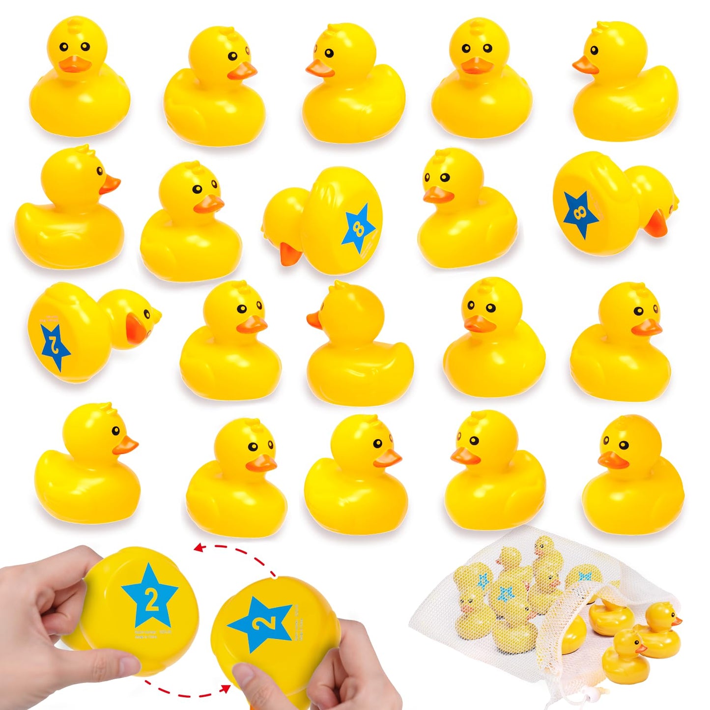 Duck Matching Bath Toys for Kids - 20 Plastic Ducks with Storage Bag | Fun Memory Games-Float Mini Duck Baby Bath Ducky Shower Toys-Water Outdoor Game for Children,Preschoolers,Birthday Party Carnival