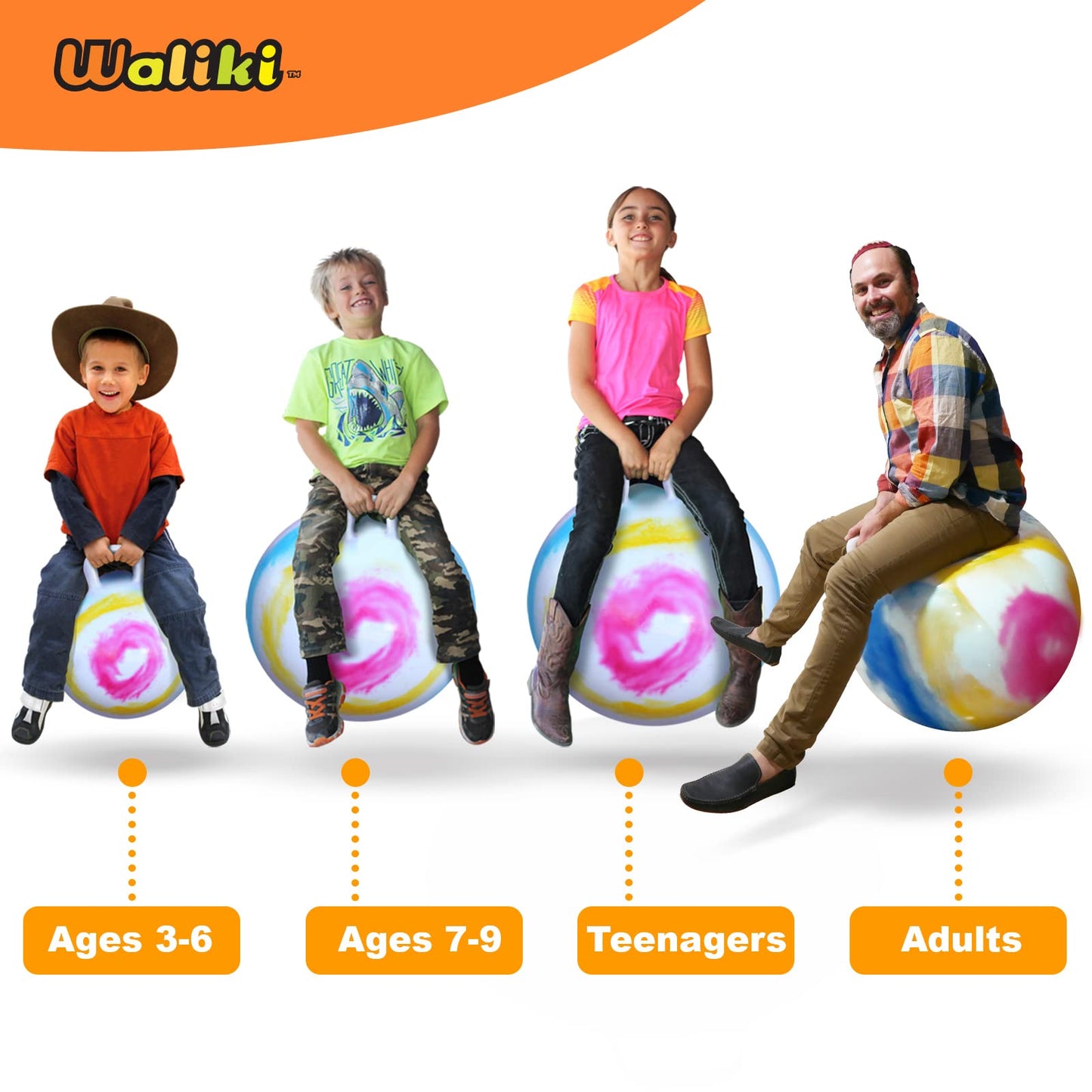 WALIKI Hopper Ball Toy for Boys & Girls Ages 3 4 5 6 Years Old | Tie-Dye Jumping Ball | 18" Hippity Hop Ball | Fun Birthday Gift