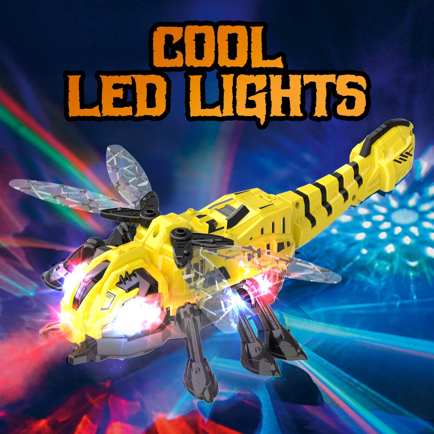 Remote Control Dragonfly Toy, Robot Dragonfly with 2.4 GHz Remote Controller, RC Stunt Robot with Spray/Lights/Music, Dragonfly Gift for Boys Girls, Halloween, Christmas, Toys for Party Prank, Yellow
