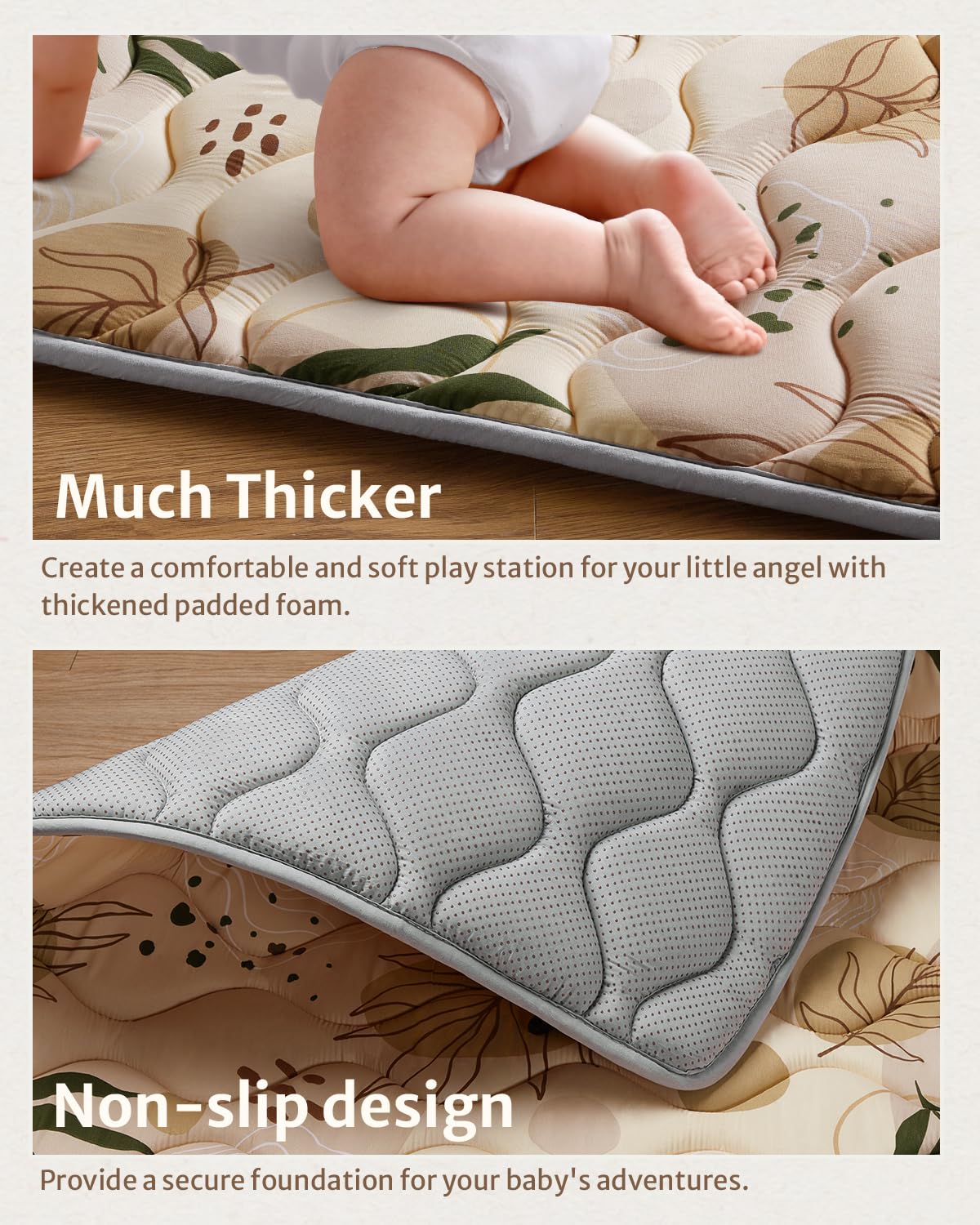 Blissful Diary Portable Baby Play Mats for Floor, Thick Cushioned Foldable Baby Crawling Mat for Indoor Outdoor, Non-Slip & Washable Kids Playmat for Tummy Time Activity, Earth Tones 43" X 43"