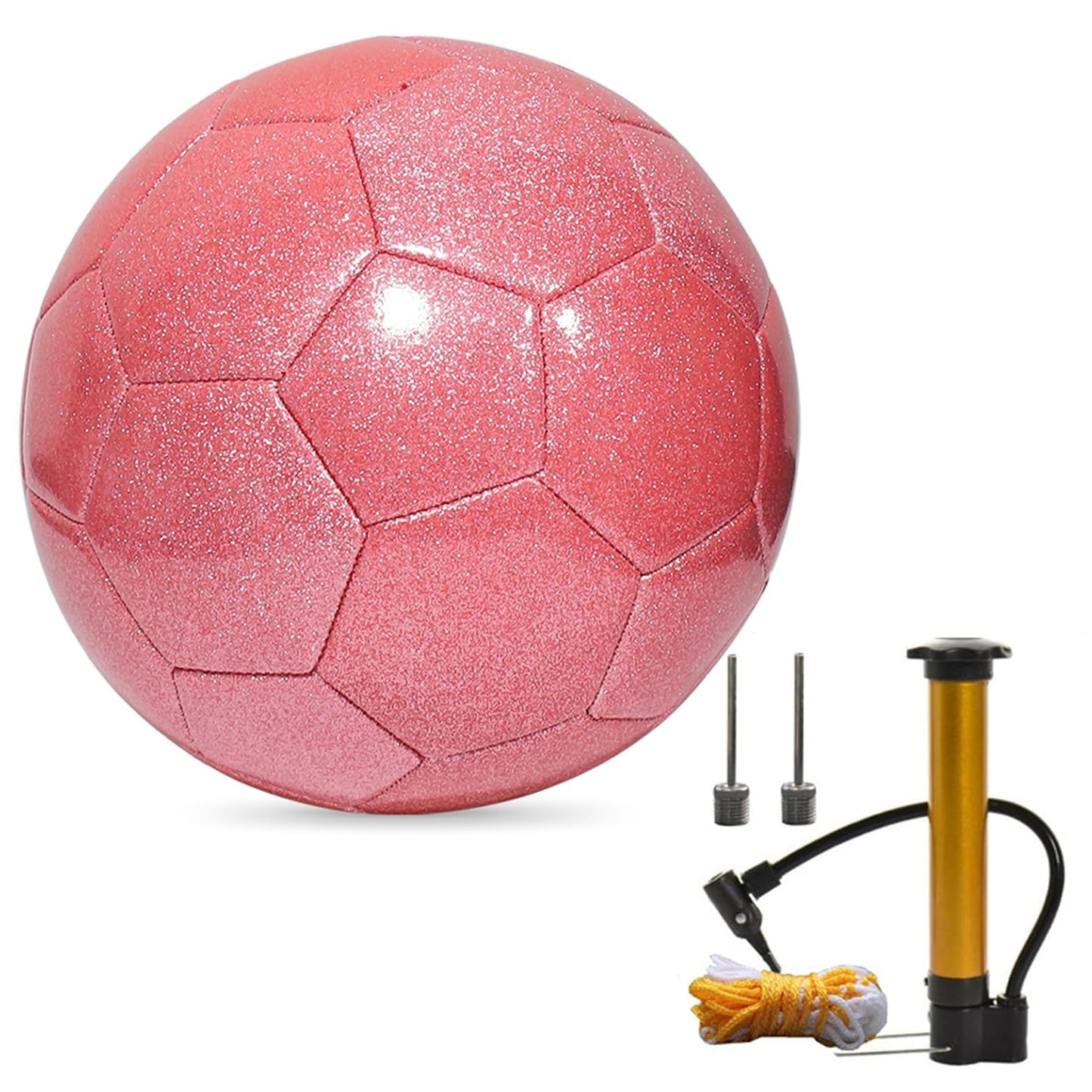 DHYLRICHER Glitter Soccer Ball Set with Pump – Size 3 Pink Training Balls for Youth, Teens, and Adults – Soft Practice Ball for Beginners