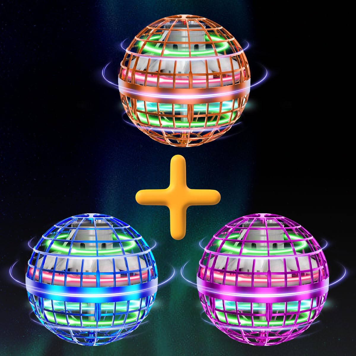 Tikduck 1 Pack Orange/Blue/Pink Flying Orb Ball, 2024 Cool Stuff Christmas Birthday Toy Gift, for Kids Age 6 7 8 9 10