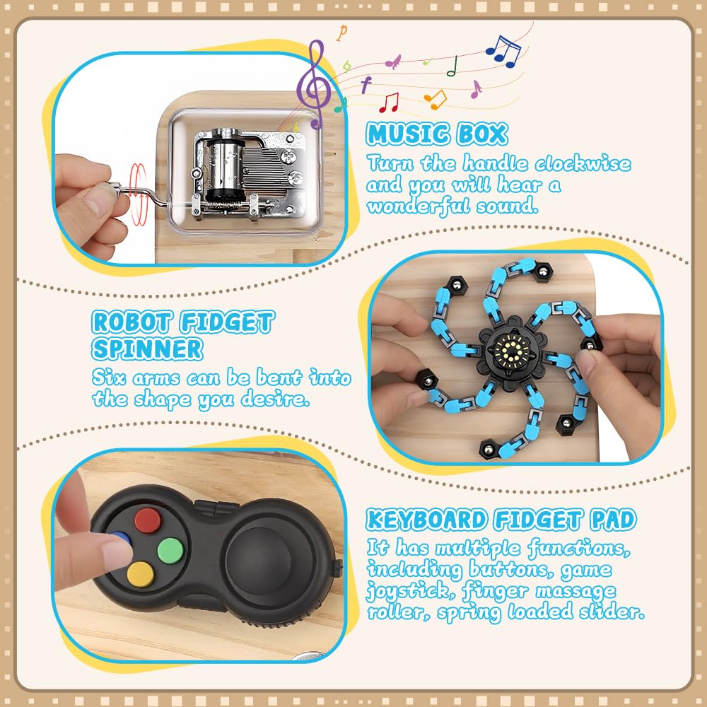 Busy Board for Toddler Kid Early Development, Fidget Sensory Learning Motor Skills Montessori Toy for Age 3 4 5, Busy Pad Fidget Spinner Travel Toy Birthday Gifts Educational Activities for Boy Girl