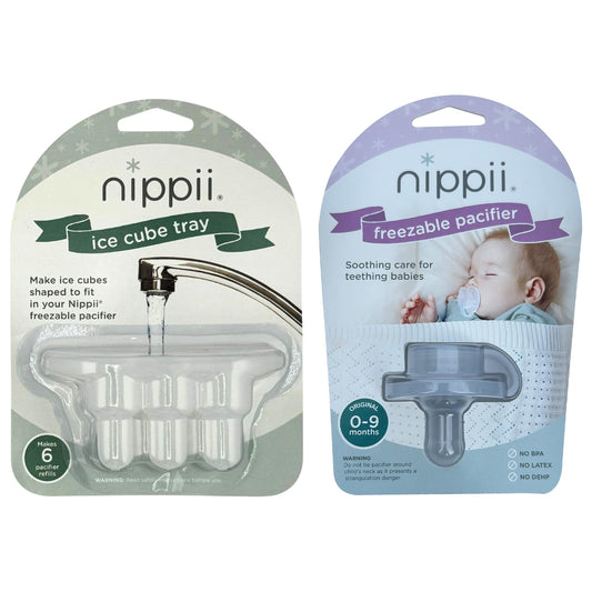 Nippii Freezer Teether Pacifier & Ice Cube Tray - Soft Silicone Freezable Teething Paci for Baby Teething Relief - Cold Teething Toy for 0-9 Months - BPA Free, Medical Grade & Easy to Clean