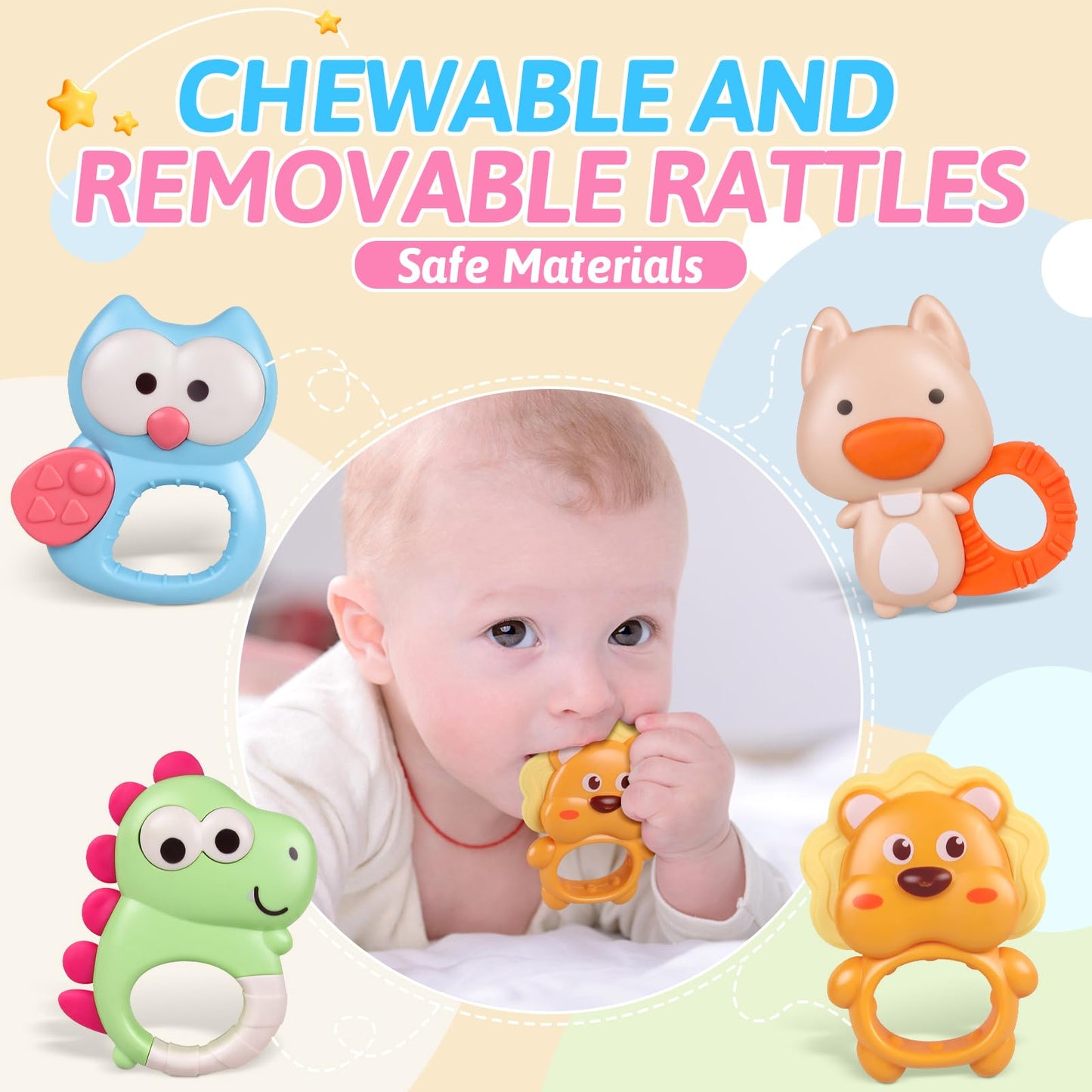 RSEPD Crib Mobile with Music and Lights, Baby Mobiles for Cribs, Nursery Musical Mobile for Bassinets Toys Hanging Girls Boys, Pack and Play Space Portable Animal Mobile Hanger Arm Clip On Attachment