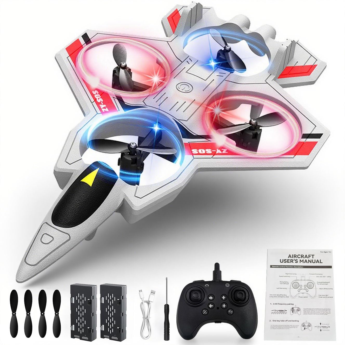 RGIMF RC Planes with Light, Remote Control Airplanes, RC Airplane Fighter Jet, 360° Flip, Stunt Roll, Drones for Men, Remote Control Plane (White - Plastic)