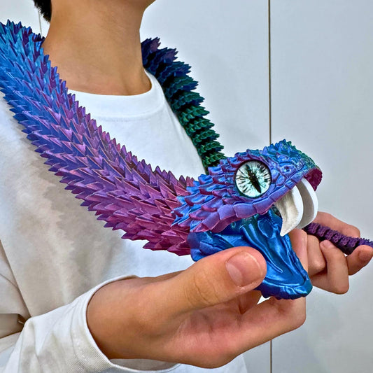 Dpcirk 35.5-inch Oversized 3D Printed Snake Model with Movable Teeth and Flexible Joints, Reptile Animal Figurine, Stress Relief, Surprising and Magical Gift (35.5in Red Blue Yellow)