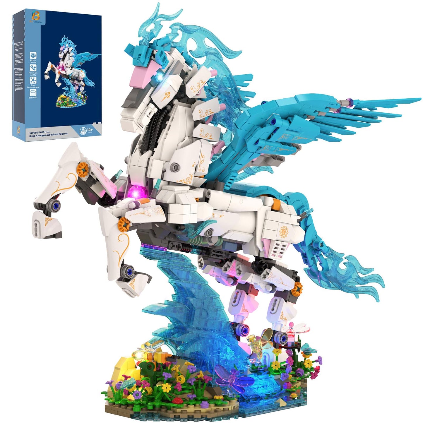 Brihappen Flying Horse Building Set with LED Light, Greek Mythology Pegasus Collection 3D DIY Model Kits, Toy Building Blocks Set for Adults, Creative Gifts for Birthday and Festival