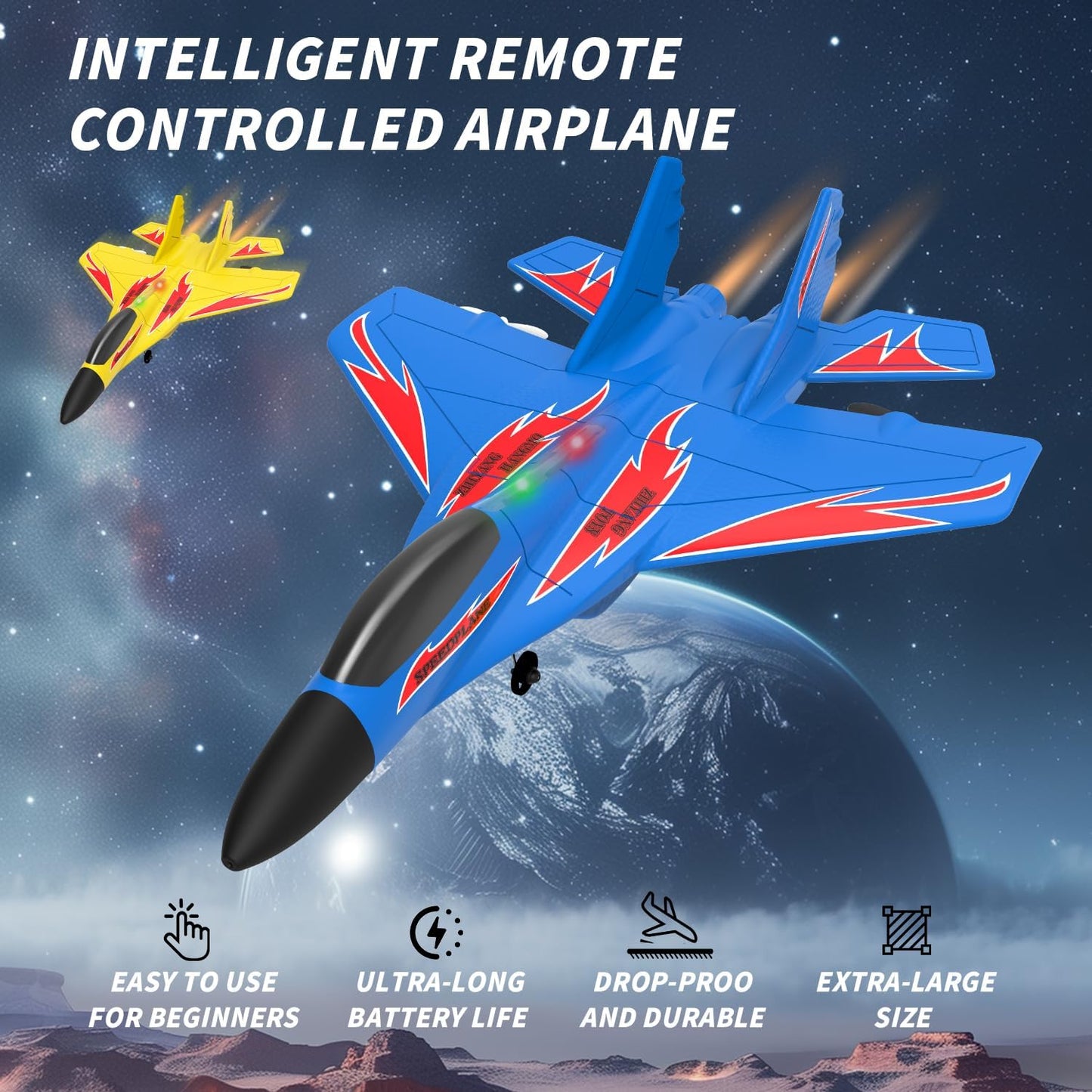 QFCST Foam Remote Control Wireless Airplanes RC Planes, Remote Control Fighter Toys, 2CH 2.4Ghz RC Fighter Jet with Light, Hobby Rc Airplanes Easy to Fly for Kids Boys Adults(Black)