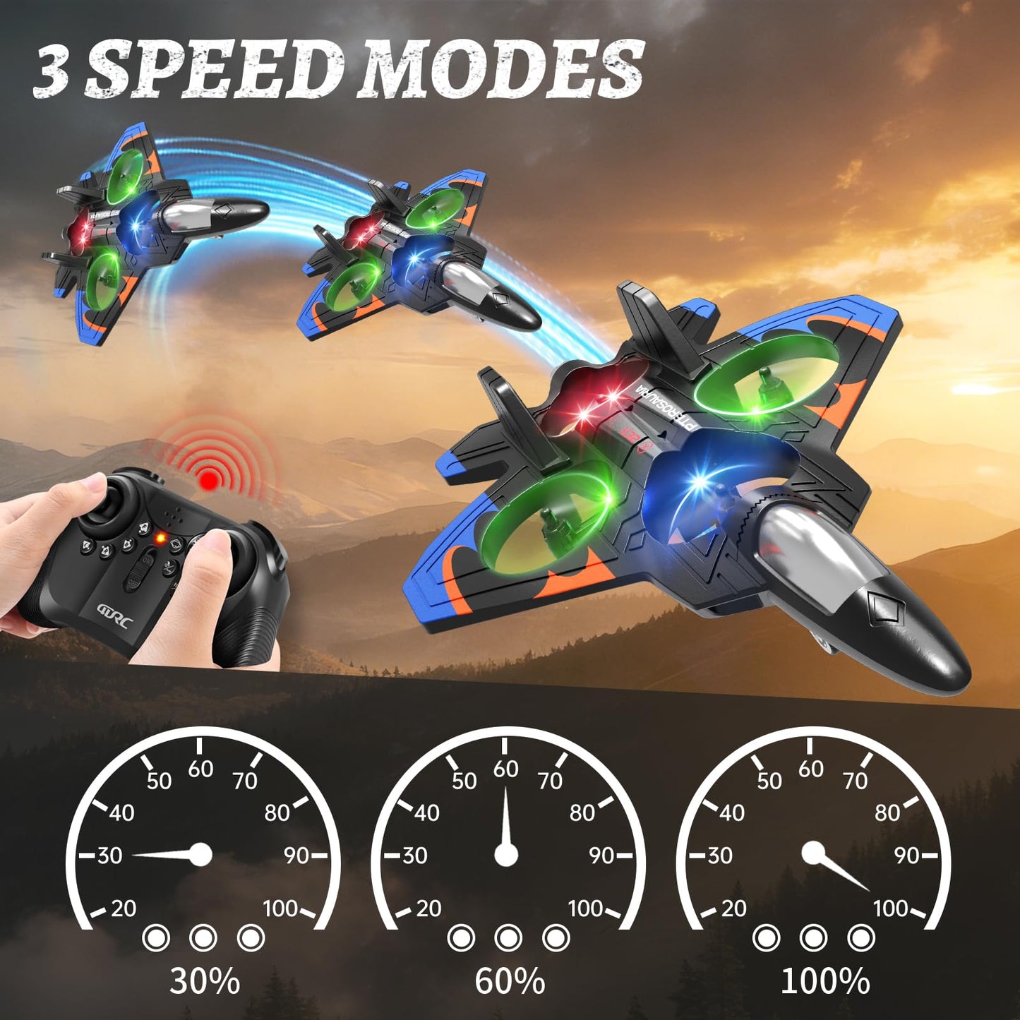 Tubokoro Foam Remote Control Airplanes with 3 Batteries, RC Planes for Kids Adults 8-16, RC Airplane Fighter Jet with Light, 360° Flip Fighter Jet Toys, Stunt Roll, Airplane Toy Gifts for Kids Boys