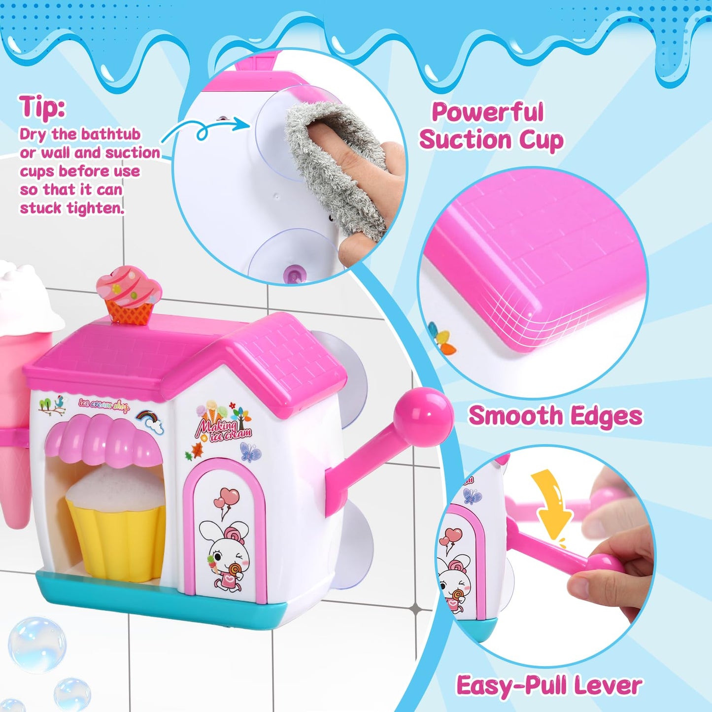 Bath Toys for Kids Ages 4-8 3-5 Toddler Bath Toys Bathtub Ice Cream Foam Maker Bubble Pretend Cake Play Set Water Toys Birthday Gifts for 2-4 5 6 Year Old Girls Boys