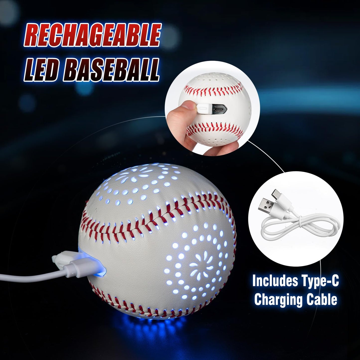 ZACEAC LED Rechargeable Baseball with 9 Lighting Modes Glow in The Dark Baseballs, Baseball Gifts for Boys 6 7 8 9 10 11 12 Years Old Sport Games for Kids Indoor Outdoor Toys for Kids
