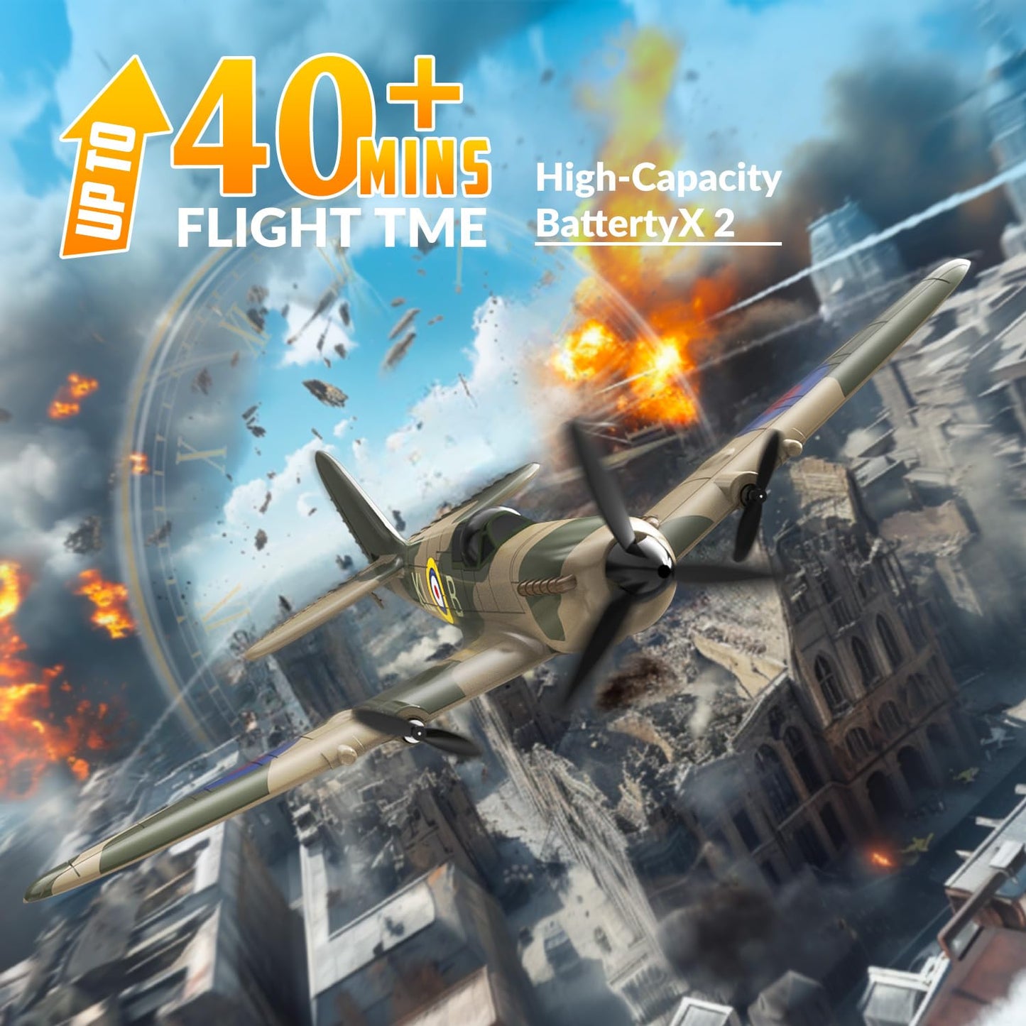 volantexrc RC Plane 3 Channel Remote Control Plane Fighter Spitfire with 6-axis Gyro, 2.4GHz RTF Radio Controlled Aircraft Easy to Fly for Beginners Adults (76205 RTF)