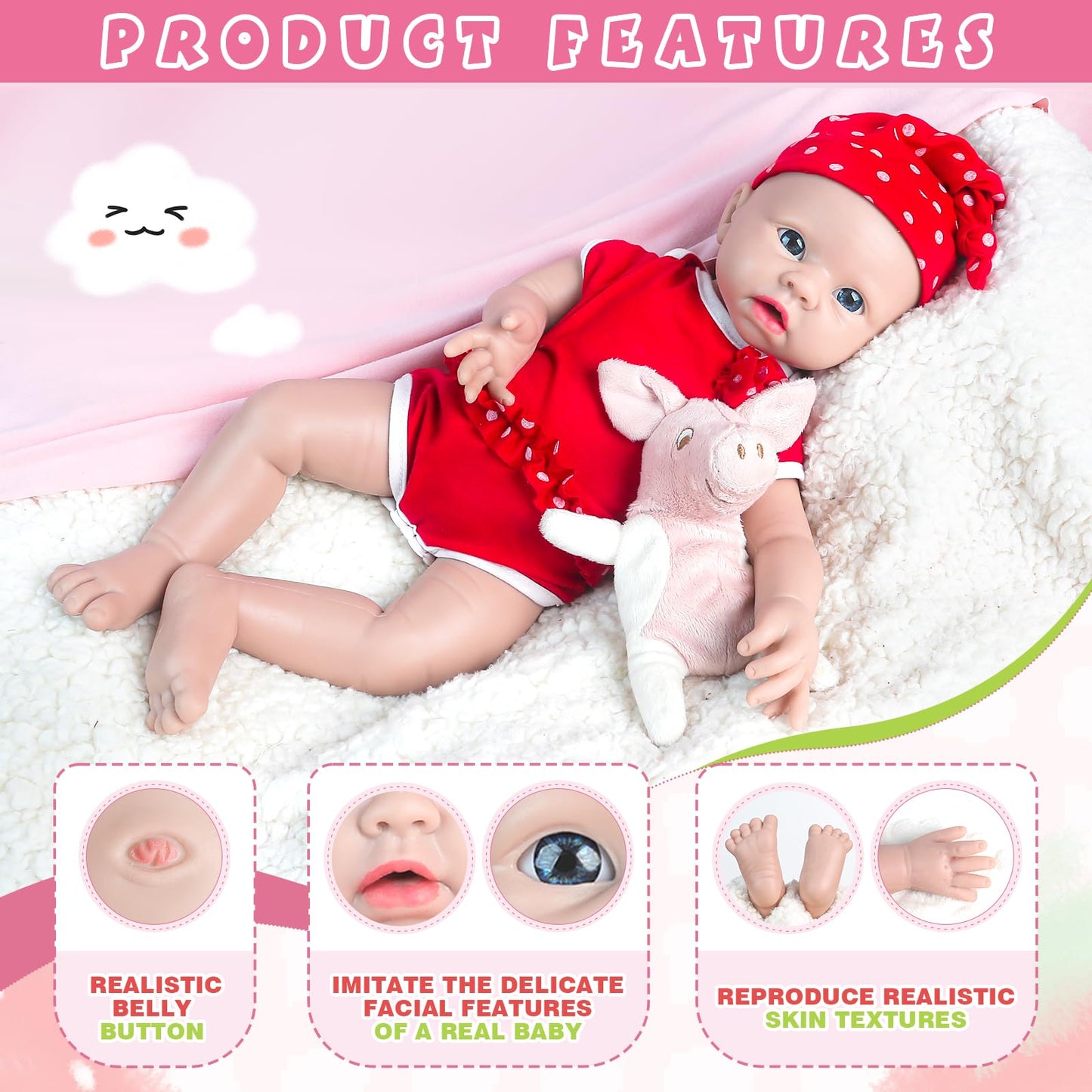 IVITA 14 inch Silicone Baby Dolls Girl Weighted 2.92 lb,[NOT Vinyl],Silicone Full Body Reborn Realistic Lifelike Real Life Newborn Soft Babies with Complete Accessories & Gift Box for Kids Age 3+
