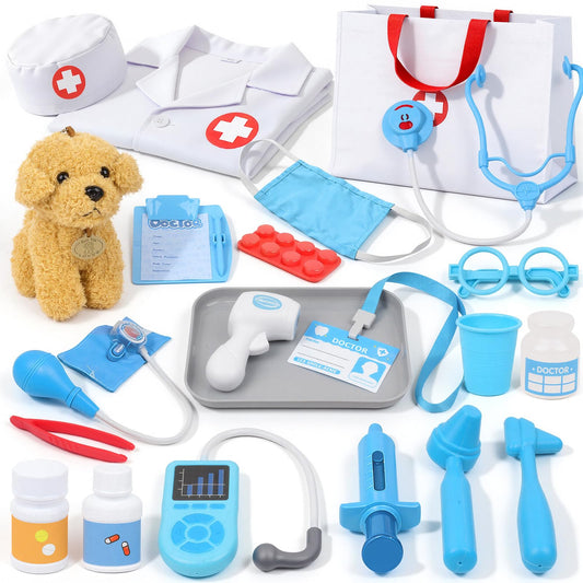 Doctor Kit for Toddlers 3-5 - Play Veterinarian Set Toys for 3 4 Year Old Boys Girls, Pretend Play Medical Kit with Dog, Bag, Costume, Stethoscope, Birthday Gifts for Kids