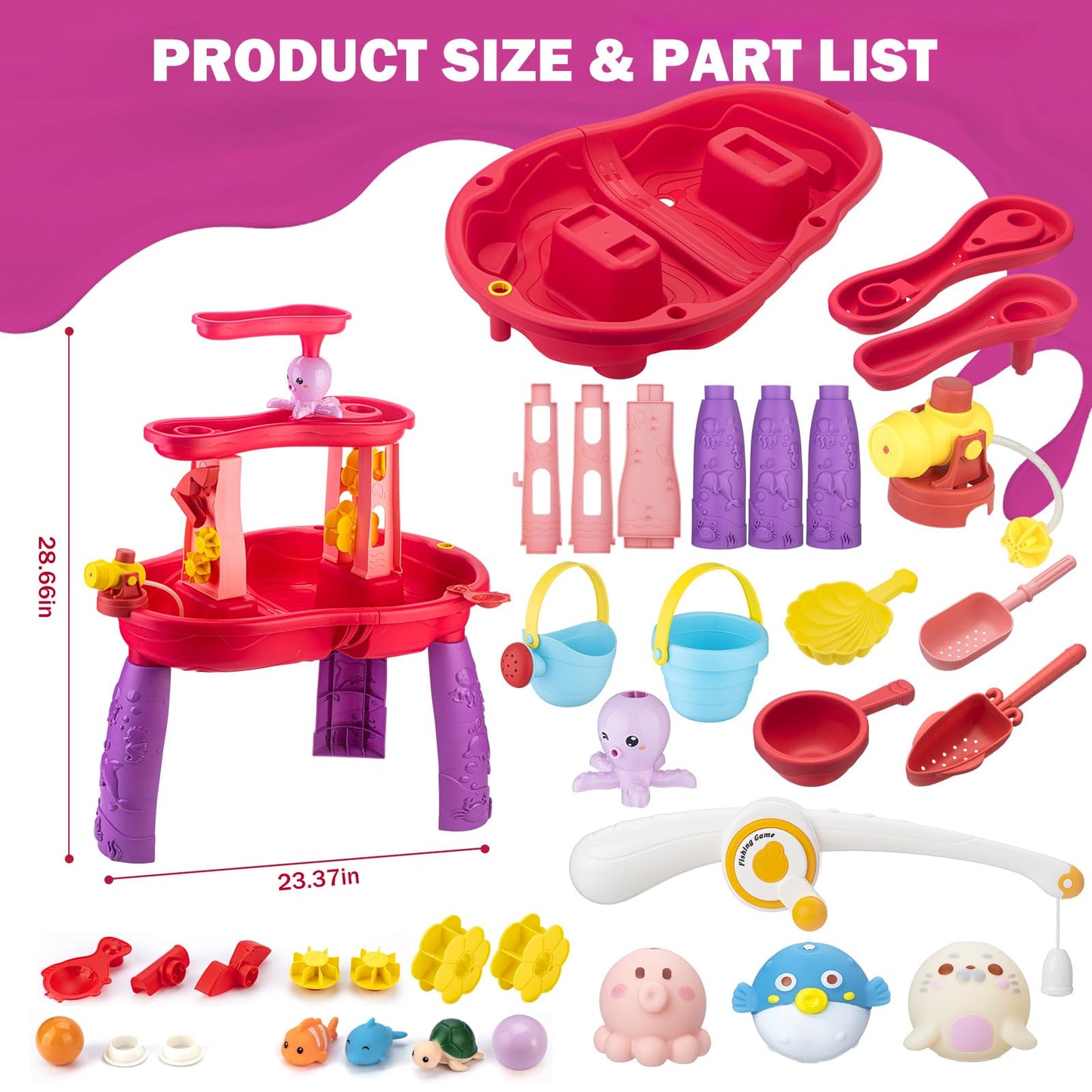 Water Table for Toddlers 3-5 Outdoor Toys for Kids Ages 4-8 3-Tier Kids Sand Water Table with Fishing Game Set Activity Sensory Table Summer Gift Beach Outside Toys for Toddler Girl